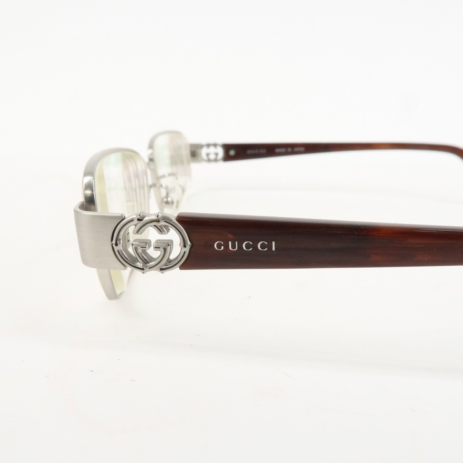 GUCCI Interlocking G Metal Plastic Glasses 56□15 Brown Silver Used