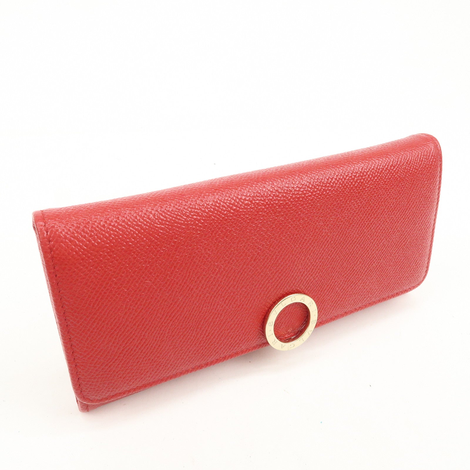 BVLGARI Logo Leather Bi-Fold Long Wallet Red