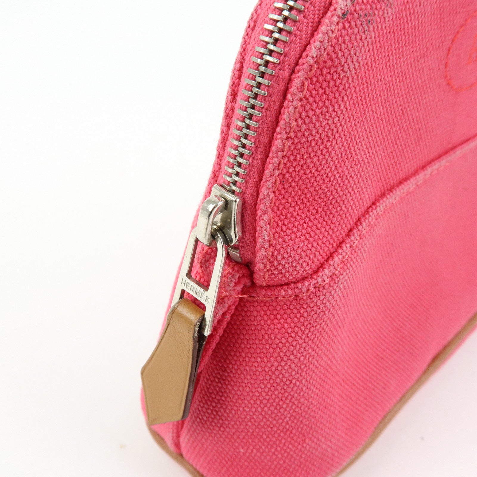 HERMES Set of 2 Bolide Mini 16 Canvas Leather Pouch Pink Grey