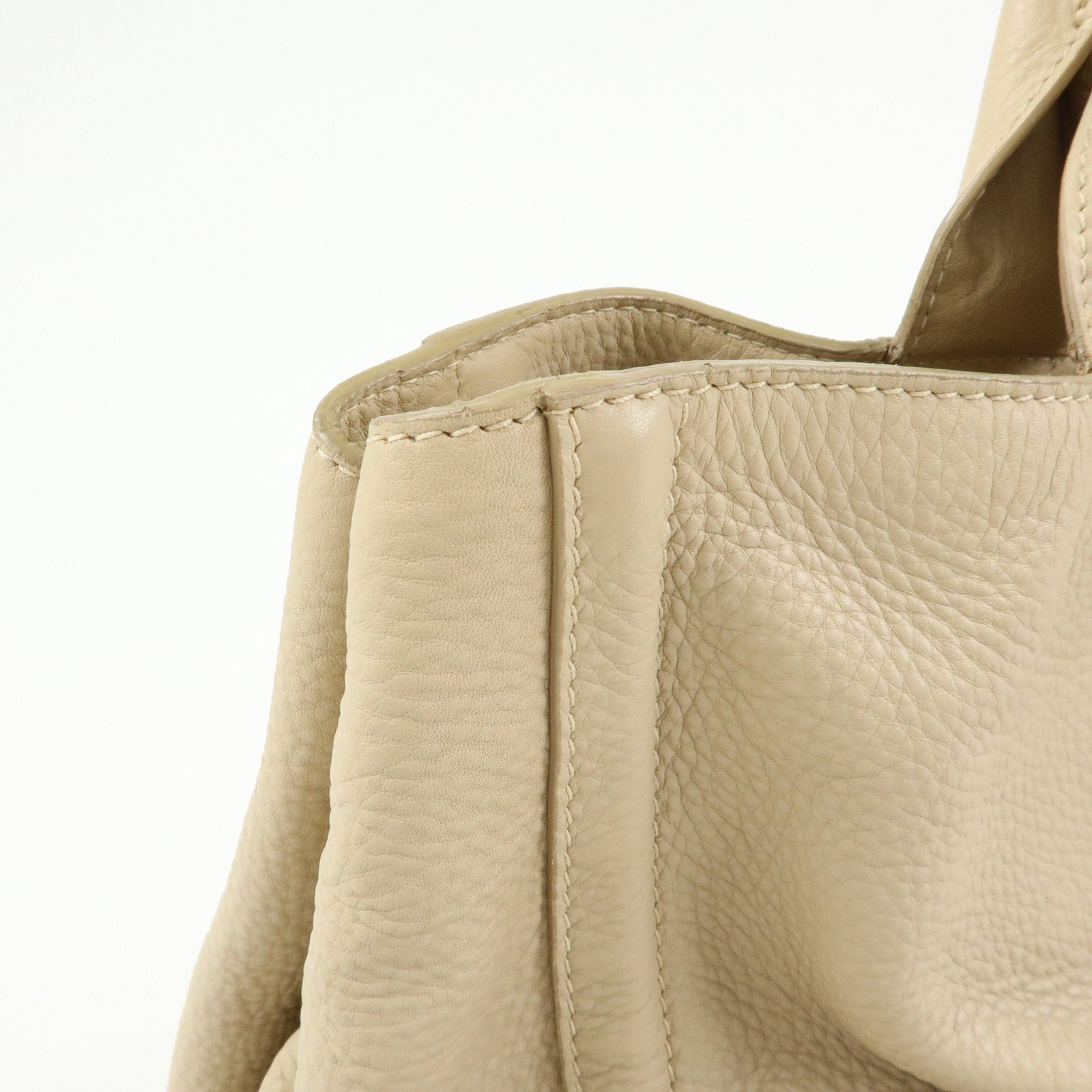 PRADA Triangle Logo Canapa Vittello Daino Leather Hand Bag Beige