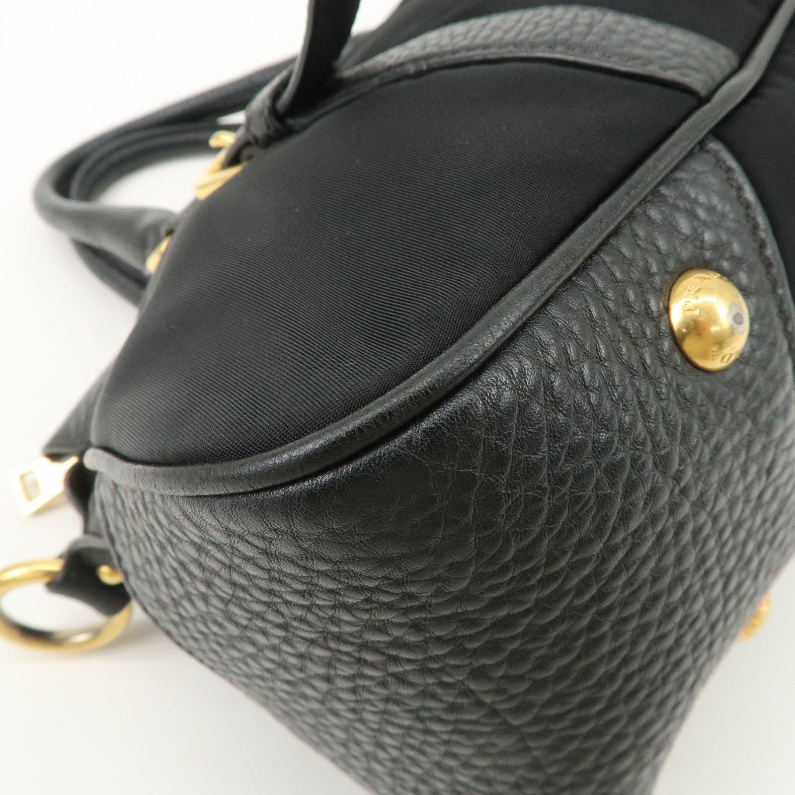 PRADA Nylon Leather 2WAY Bag Hand Bag Shoulder Bag Black BN2032