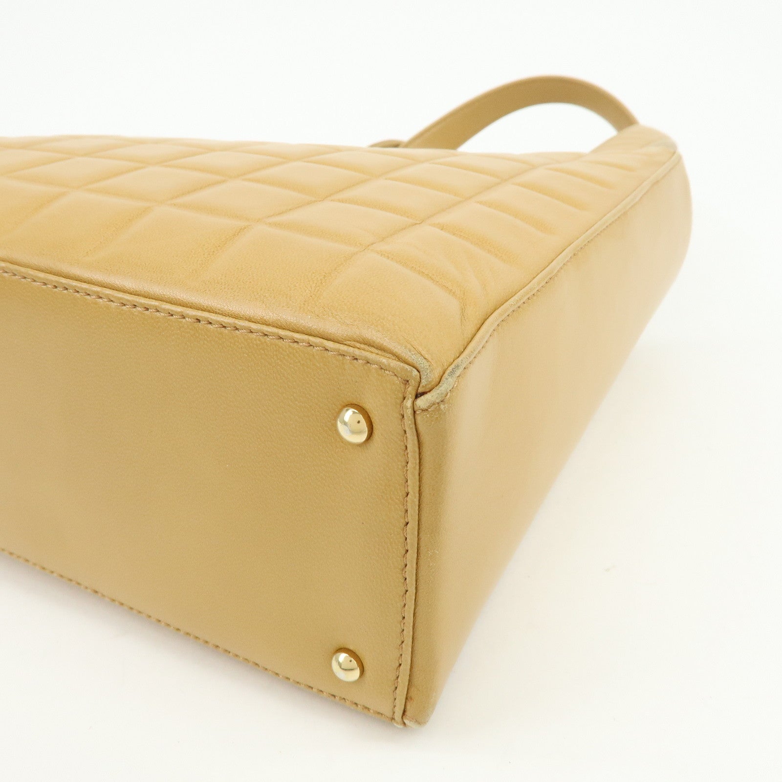 CHANEL Chocolate Bar Lamb Skin Tote Bag Hand Bag Beige A17809