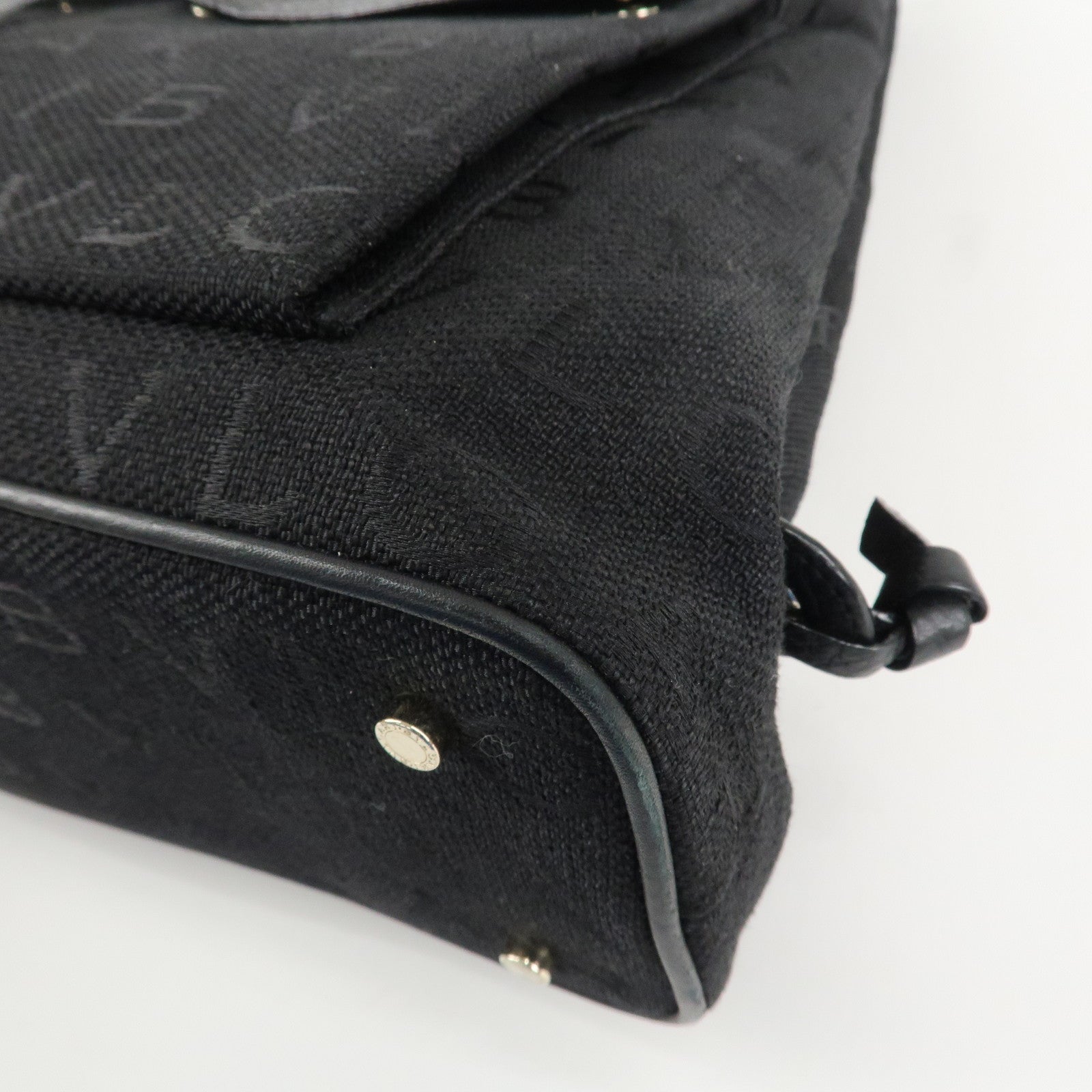 BVLGARI Logo Mania Canvas Leather Tote Bag Black Gold Hardware Used