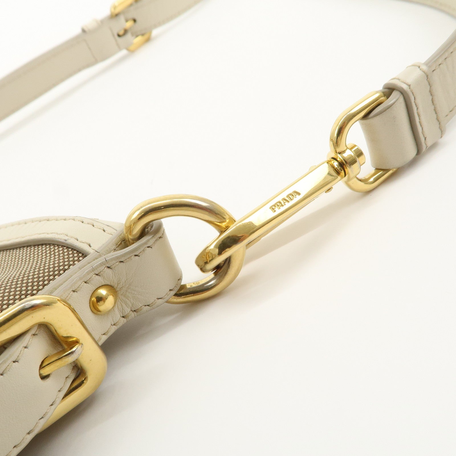 PRADA Logo Jacquard Shoulder Bag Crossbody Bag Beige Ivory BT867A