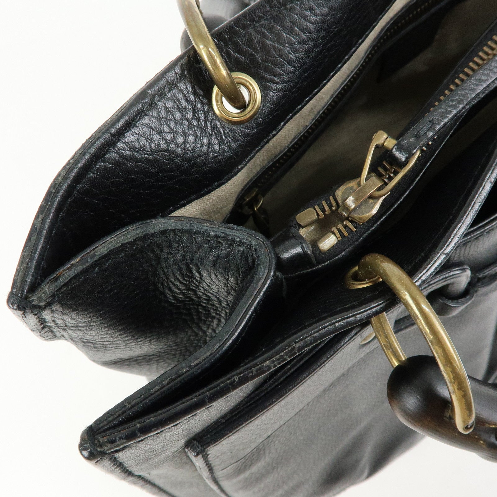 GUCCI Bamboo Leather Tote Bag Hand Bag Black 109138