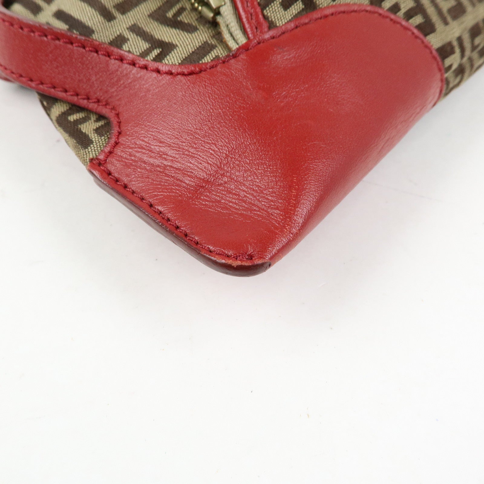 FENDI Zucca Canvas Leather Hand Bag Shoulder Bag Beige Red 8BR464