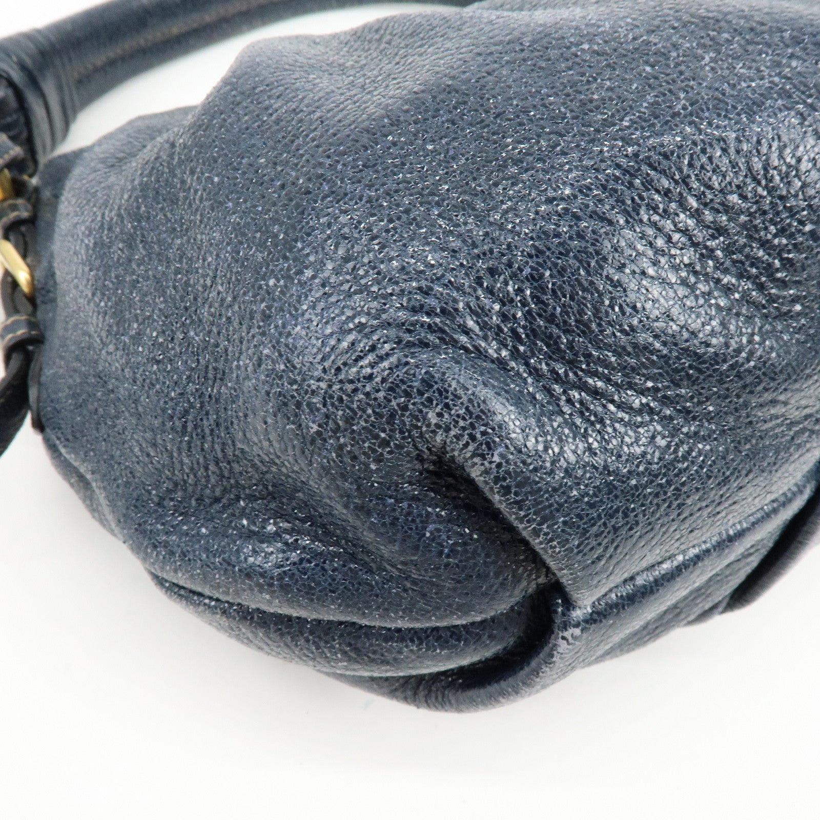 PRADA Logo Shiny Coated Leather Shoulder Bag Hand Bag Navy BR4070