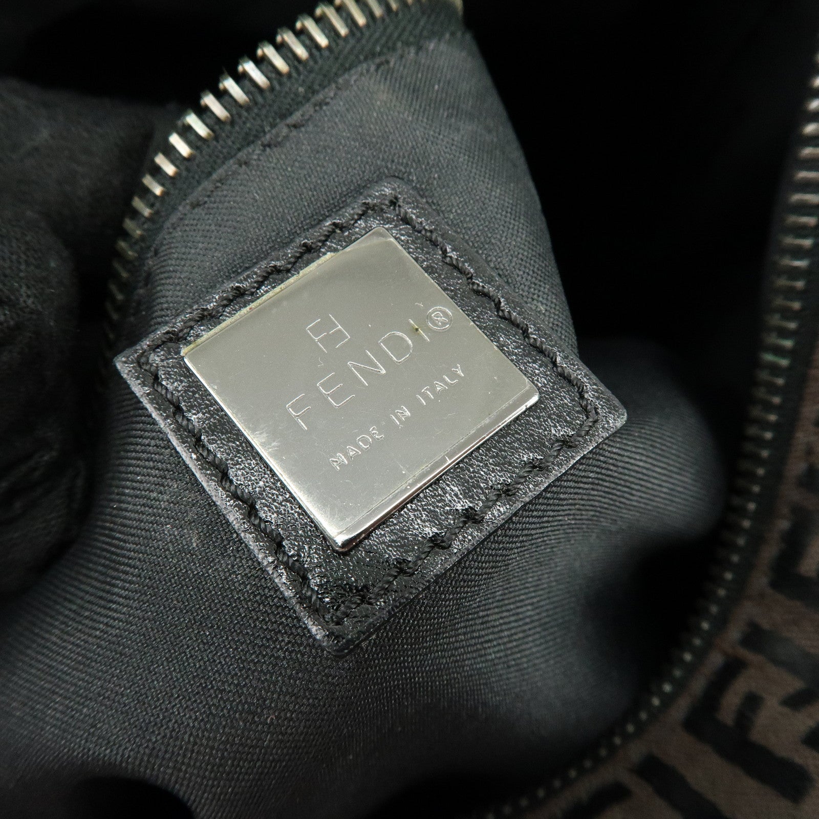 FENDI Zucca Canvas Leather Shoulder Bag Brown Black 7VA003