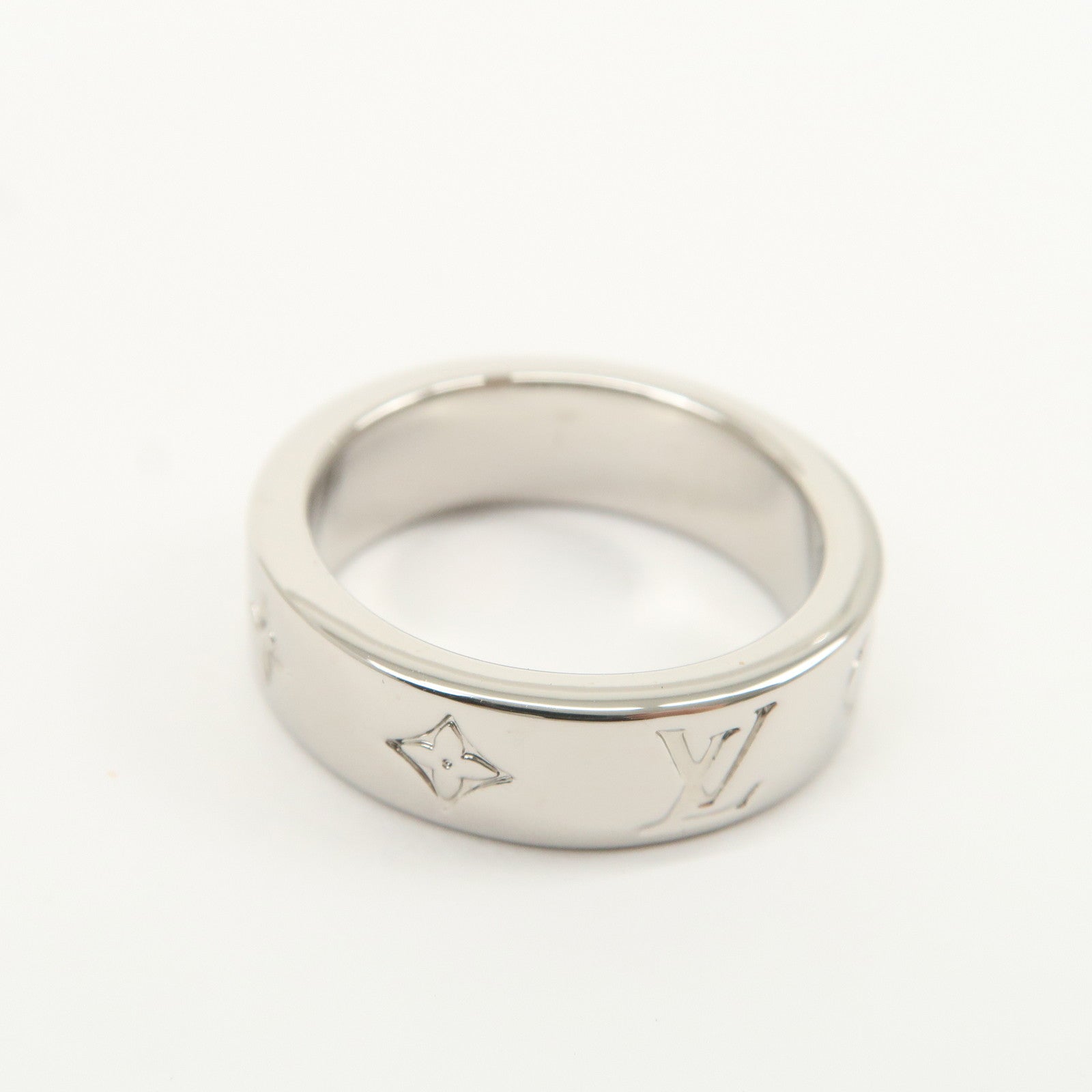 Louis Vuitton Monogram Metal Mosaic Thin Ring S00 Silver M1180