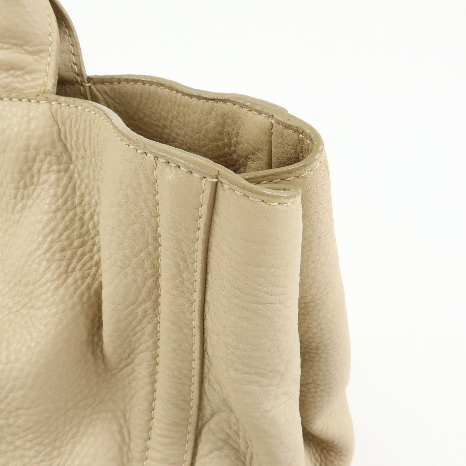 PRADA Triangle Logo Canapa Vittello Daino Leather Hand Bag Beige