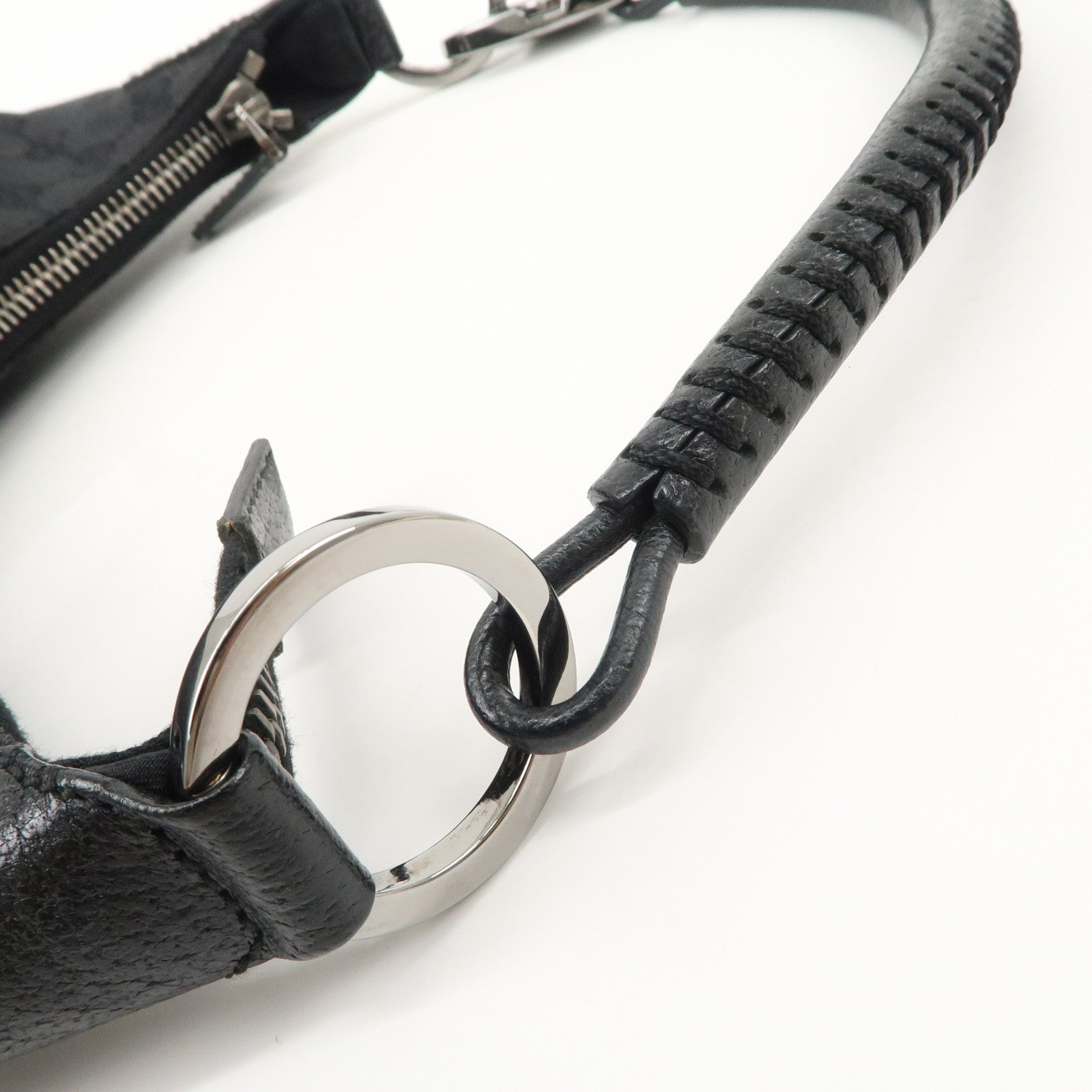 GUCCI GG Canvas Leather Shoulder Bag Hand Bag Black 115003 Used