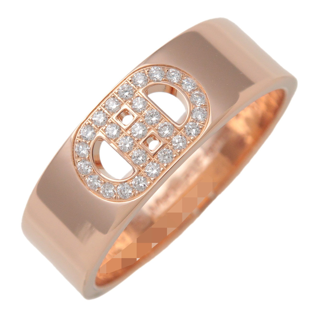 HERMES H Dunkle PM Diamond Ring K18PG Rose Gold #49 US5 EU49 HK10.5