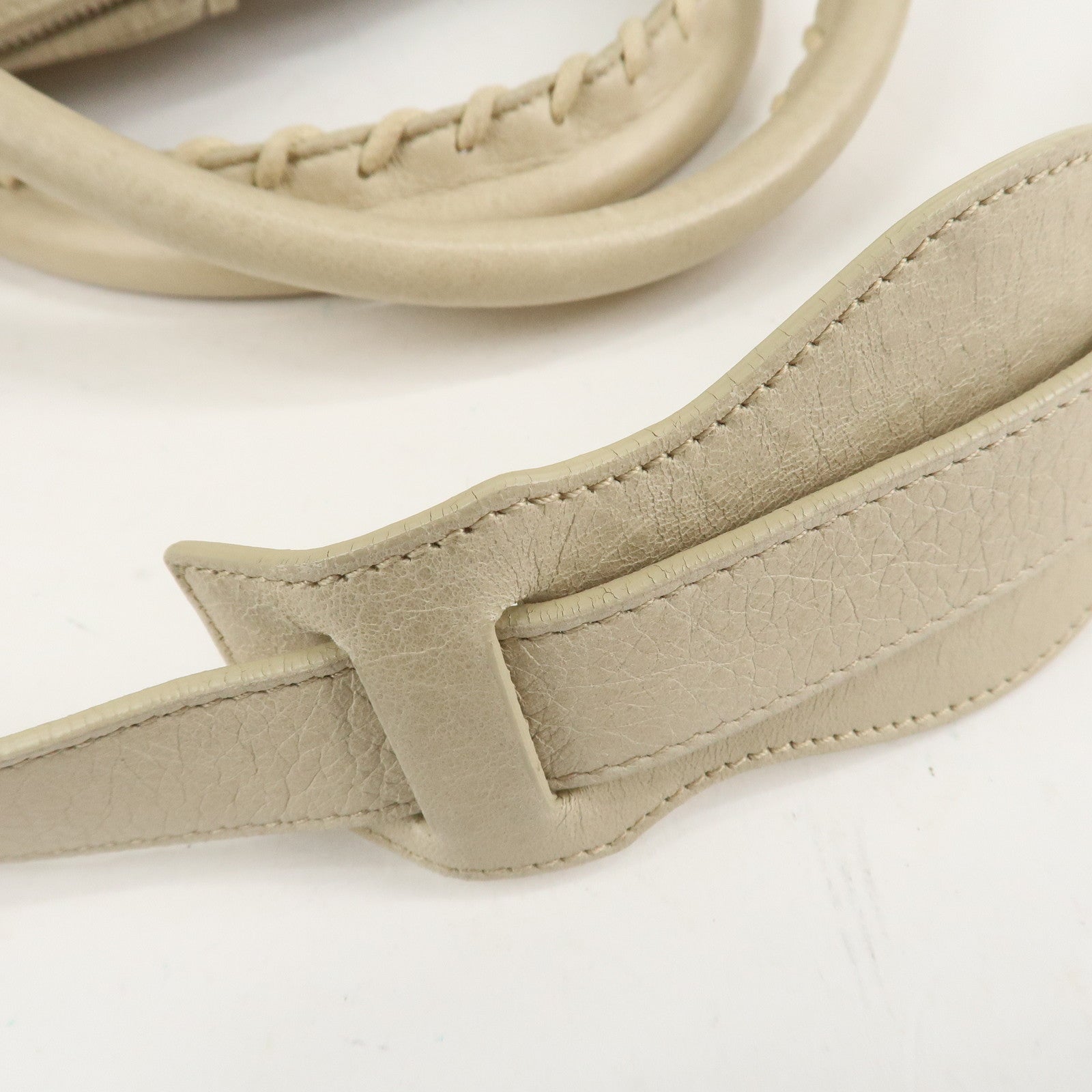 BALENCIAGA Leather The Twiggy 2way Bag Hand Bag Beige Ivory128523 Used