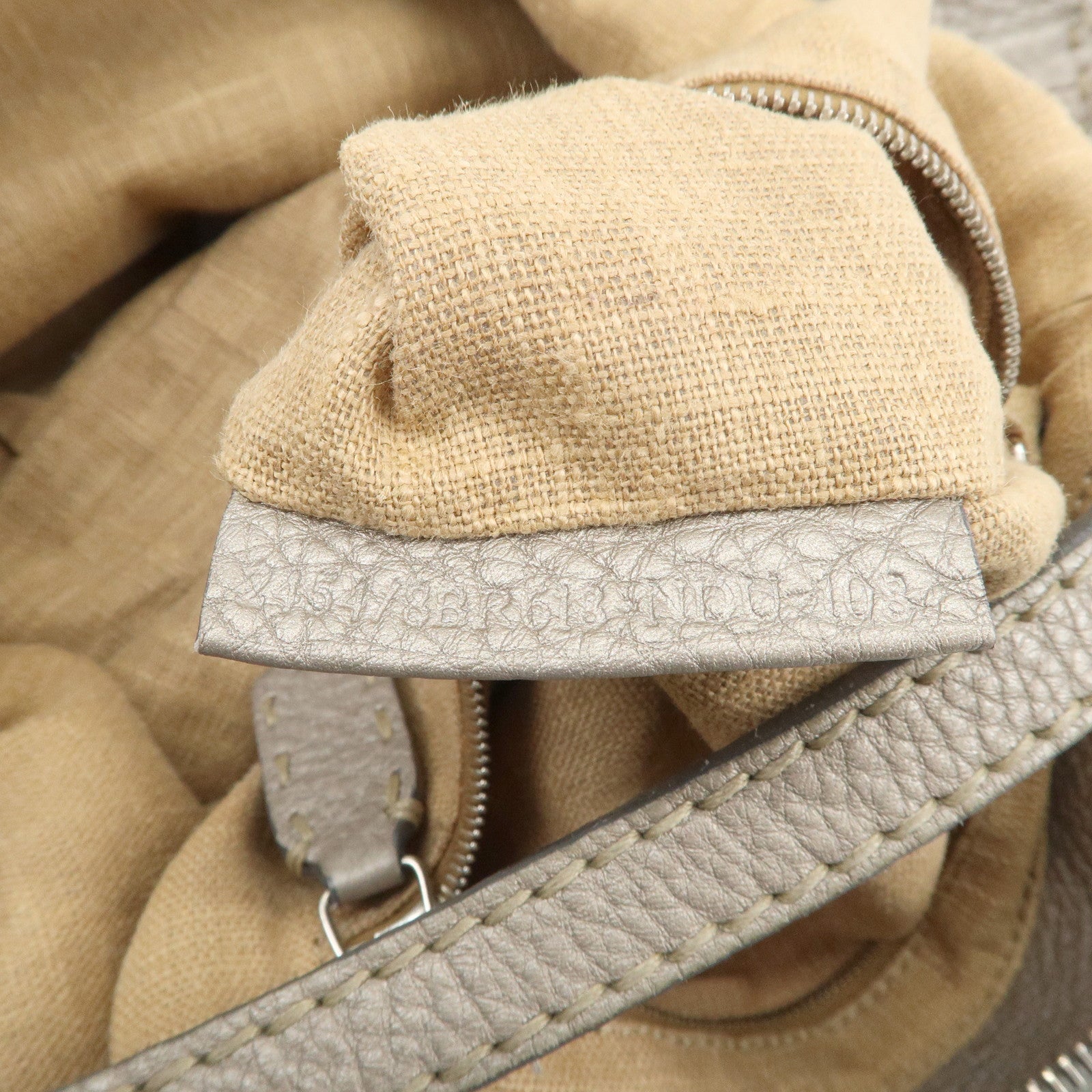 FENDI Selleria Leather Shoulder Bag Hand Bag Gray 8BR618