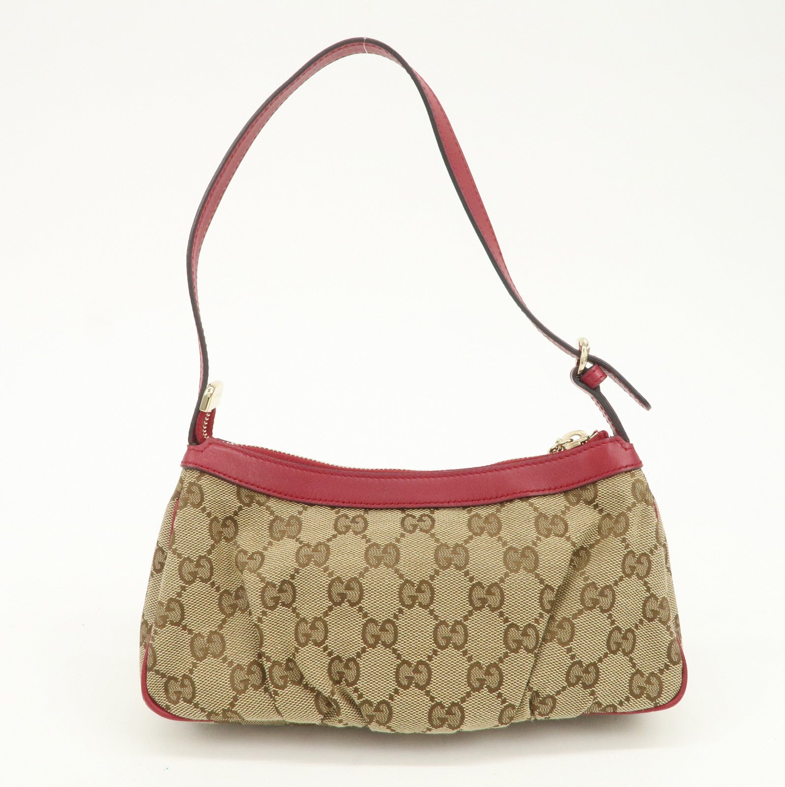 GUCCI Lovely Heart GG Monogram Canvas Leather Hand Bag Brown 245938