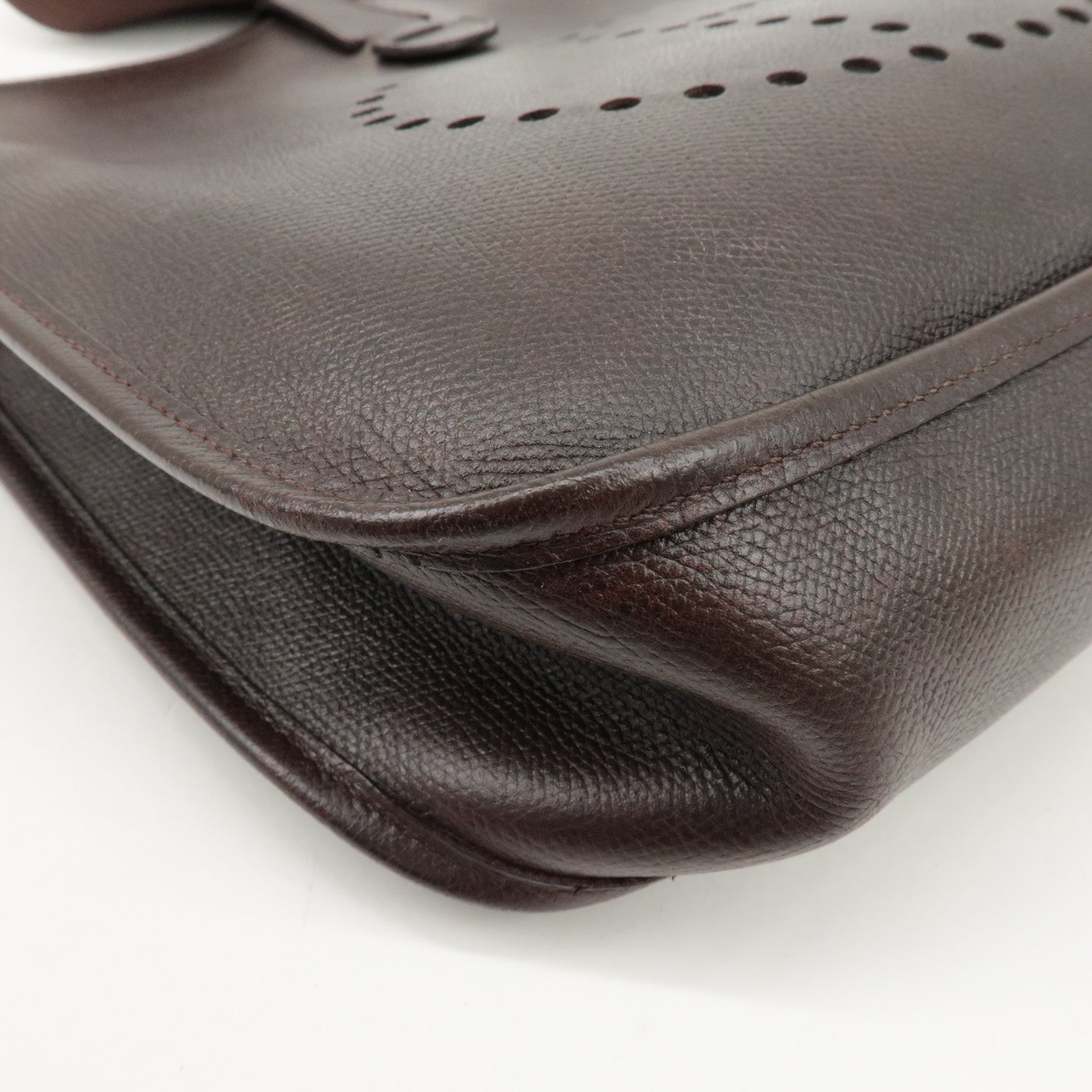 HERMES Evelyn 1GM H Engraved Leather Shoulder Bag Brown Used