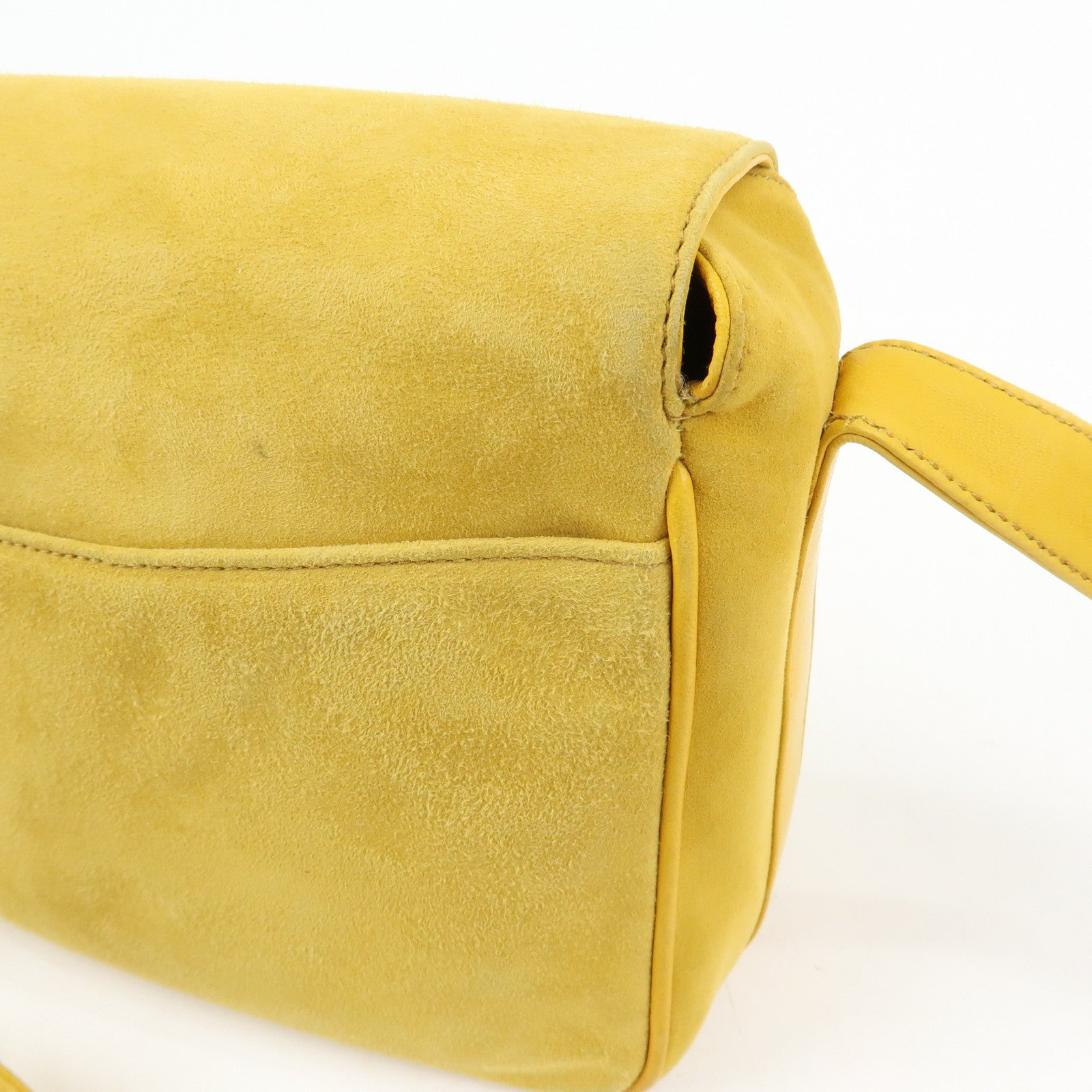 GUCCI Horsebit Suede Leather Shoulder Bag Yellow 007.3444