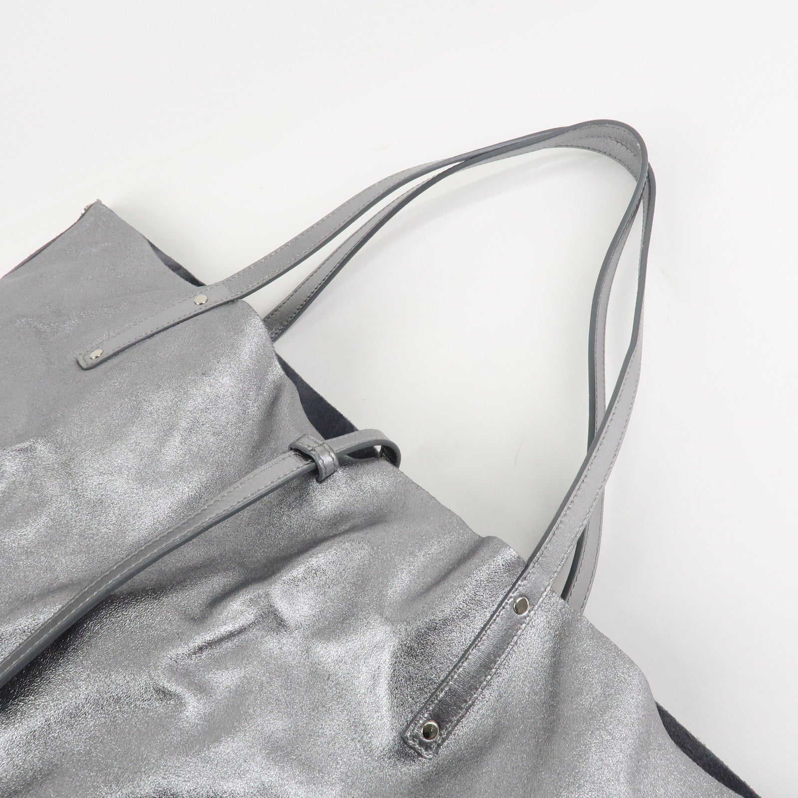 Tiffany&Co. Leather Reversible Tote Bag Sliver Used