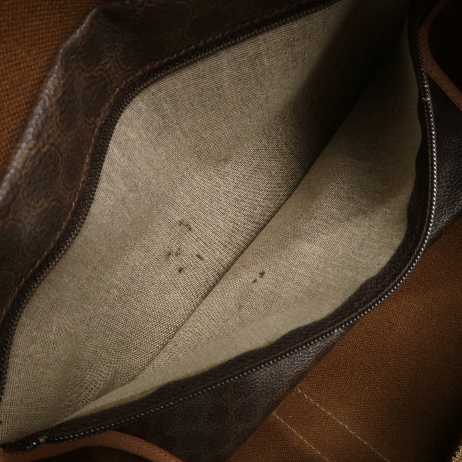 CELINE Macadam PVC Canvas Leather Boston Bag Hand Bag Brown