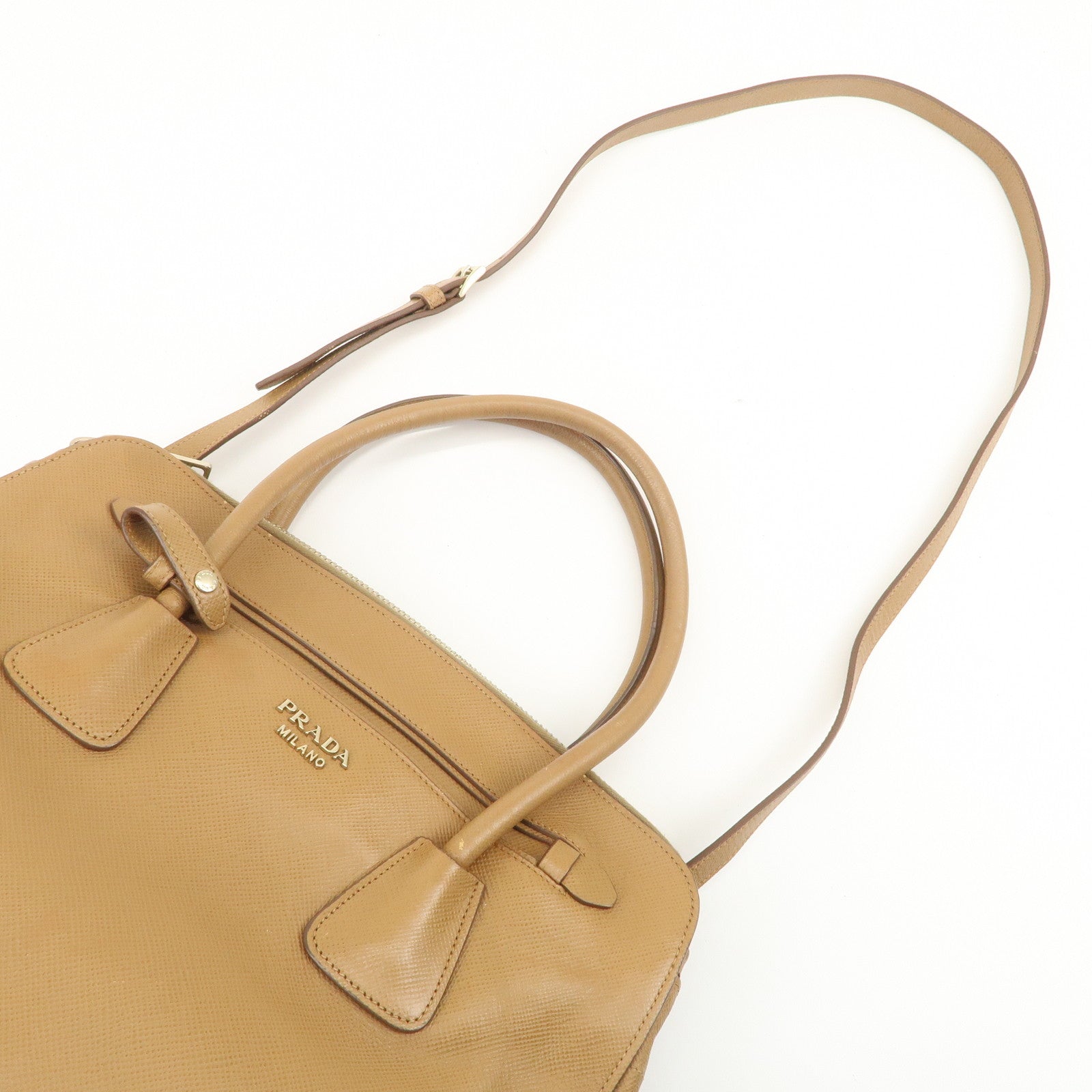 PRADA Leather 2Way Bag Hand Bag Shoulder Bag Light Brown BN2572