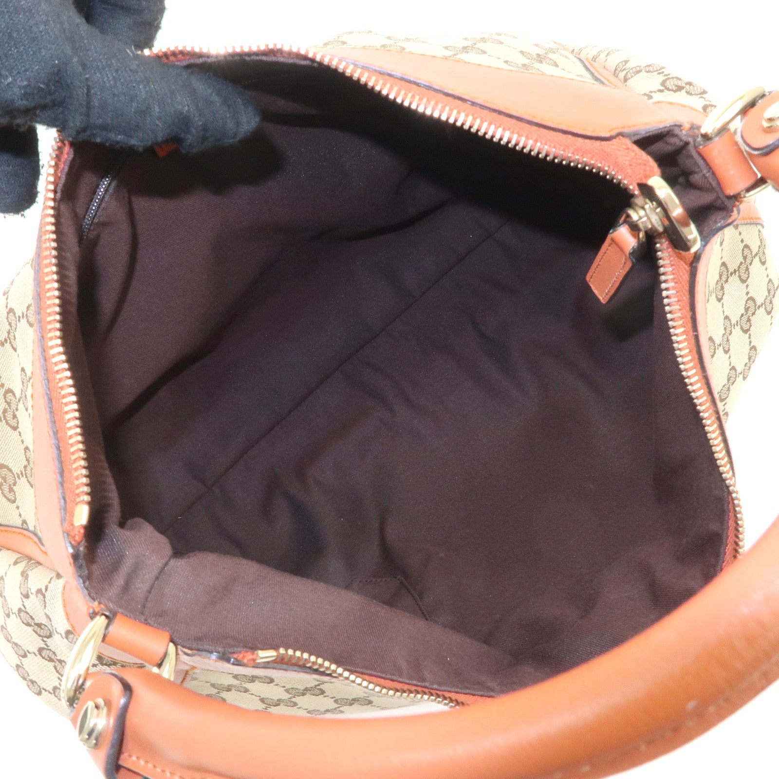 GUCCI Abbey Leather GG Canvas Shoulder Hand Bag Beige Orange 139260 Used