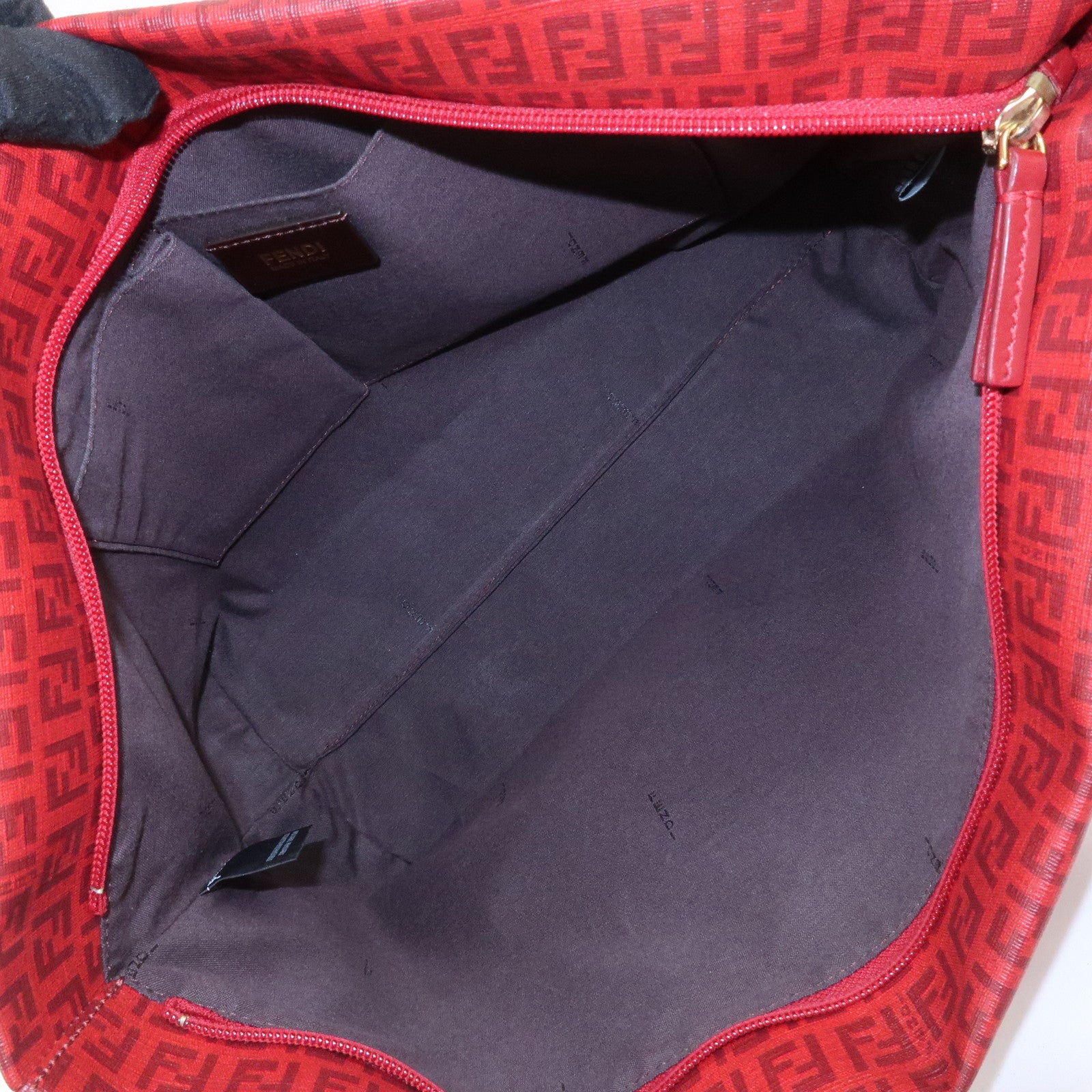 FENDI Zucchino PVC Leather Tote Bag Shoulder Bag Red Gold 8BH215