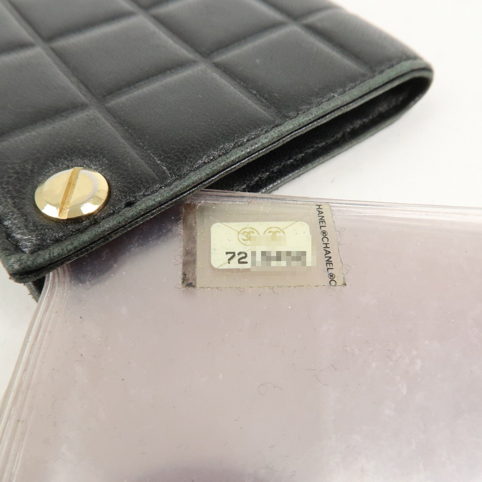 CHANEL Chocolate Bar Lamb Skin Card Case Card Holder Black