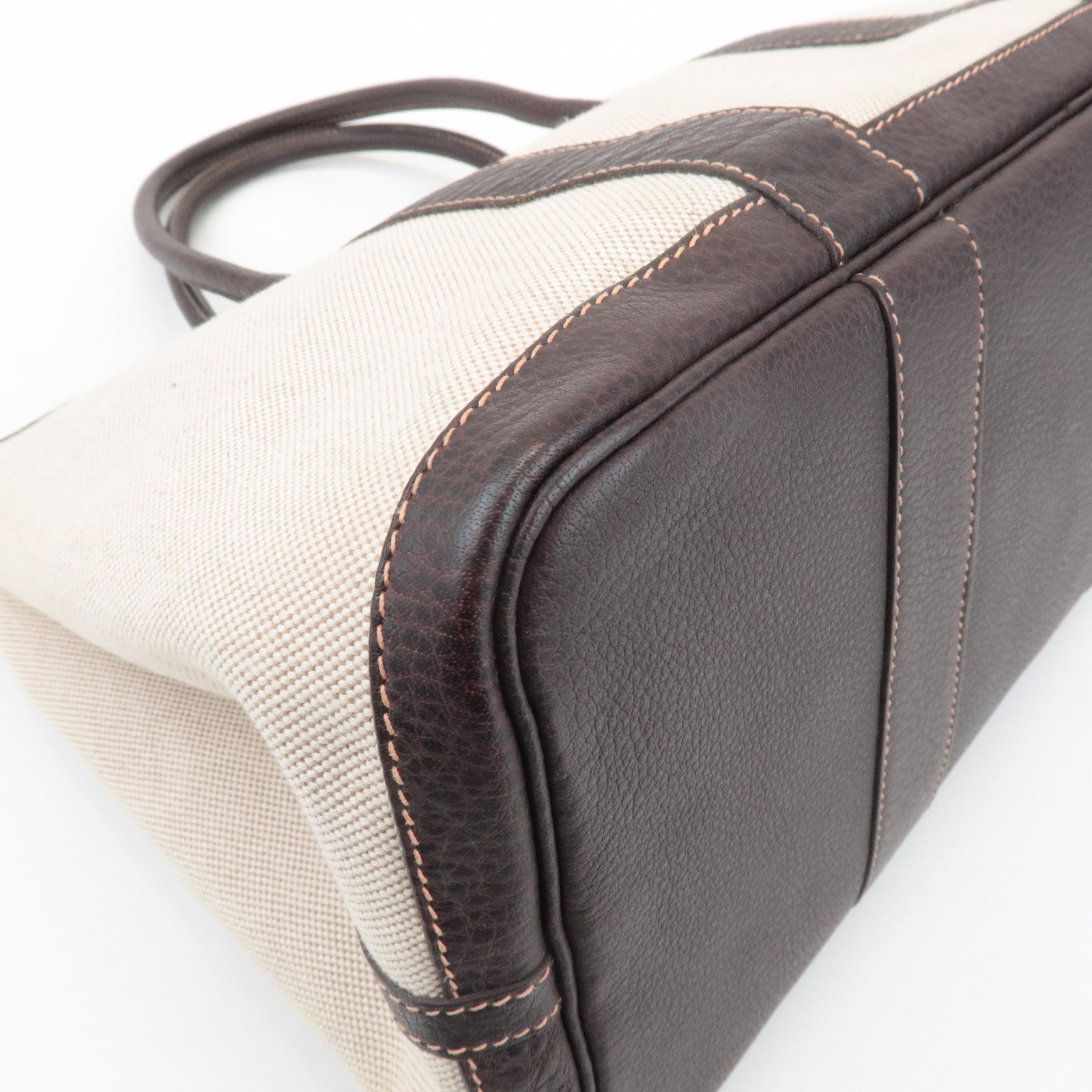 HERMES Garden Party PM Toile Ash H Stamped Leather Tote Bag Used