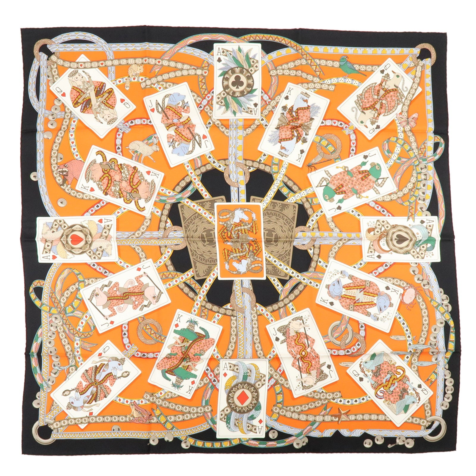 HERMES Carre 90 Silk 100% Scarf DAME DE COEUR A VOUS L’HONNEUR