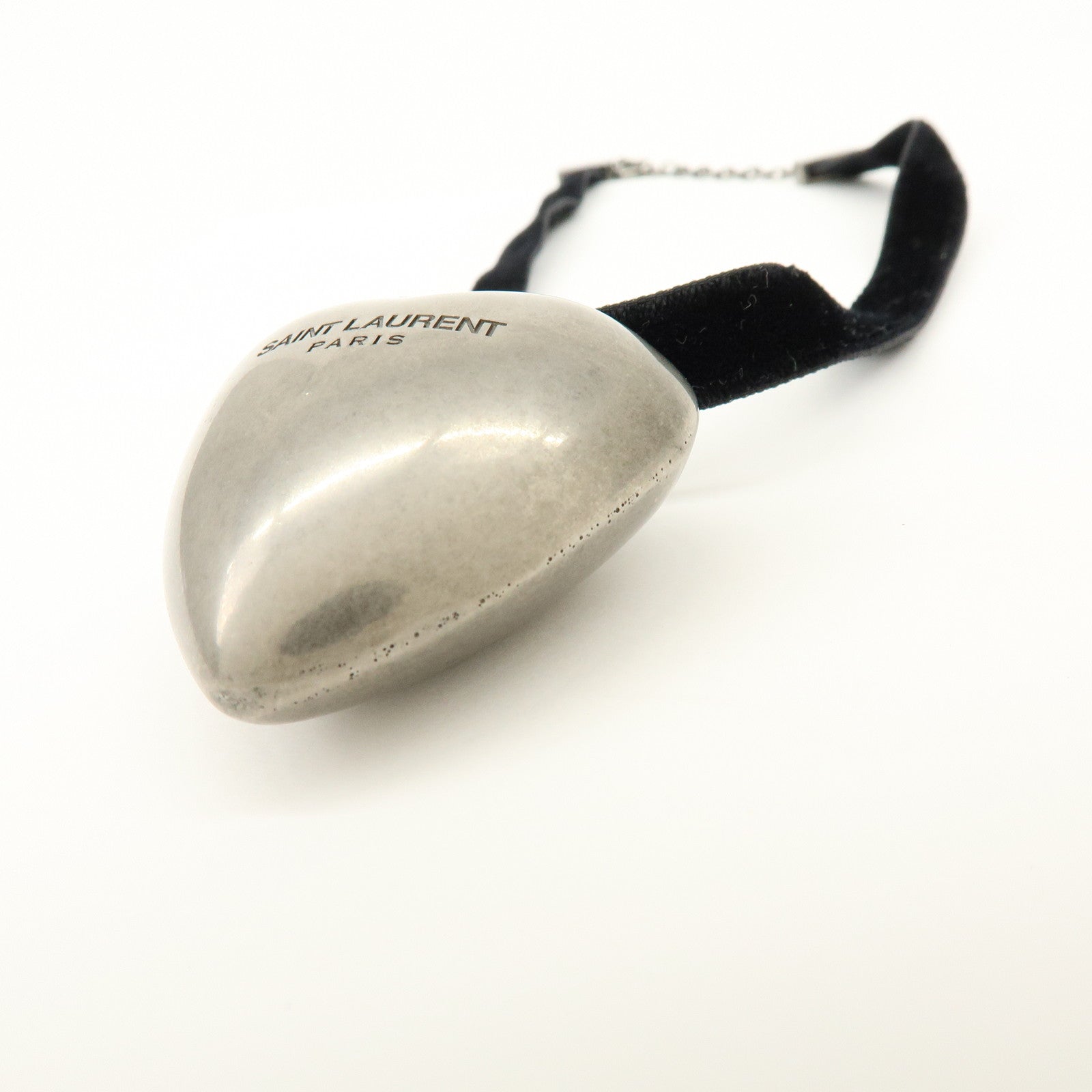 SAINT LAURENT PARIS Velour Oversize Heart Choker Necklace Silver