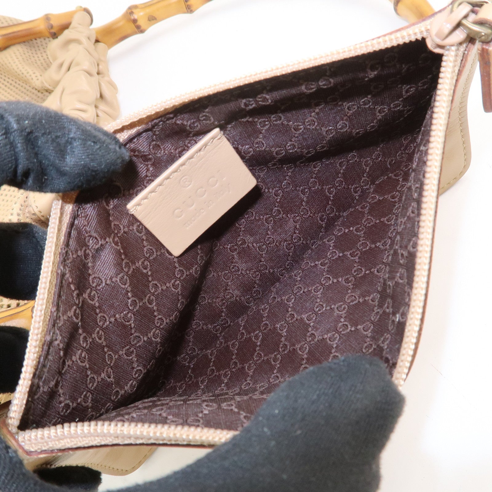 GUCCI Bamboo Leather Shoulder Bag Hand Bag Beige 92708