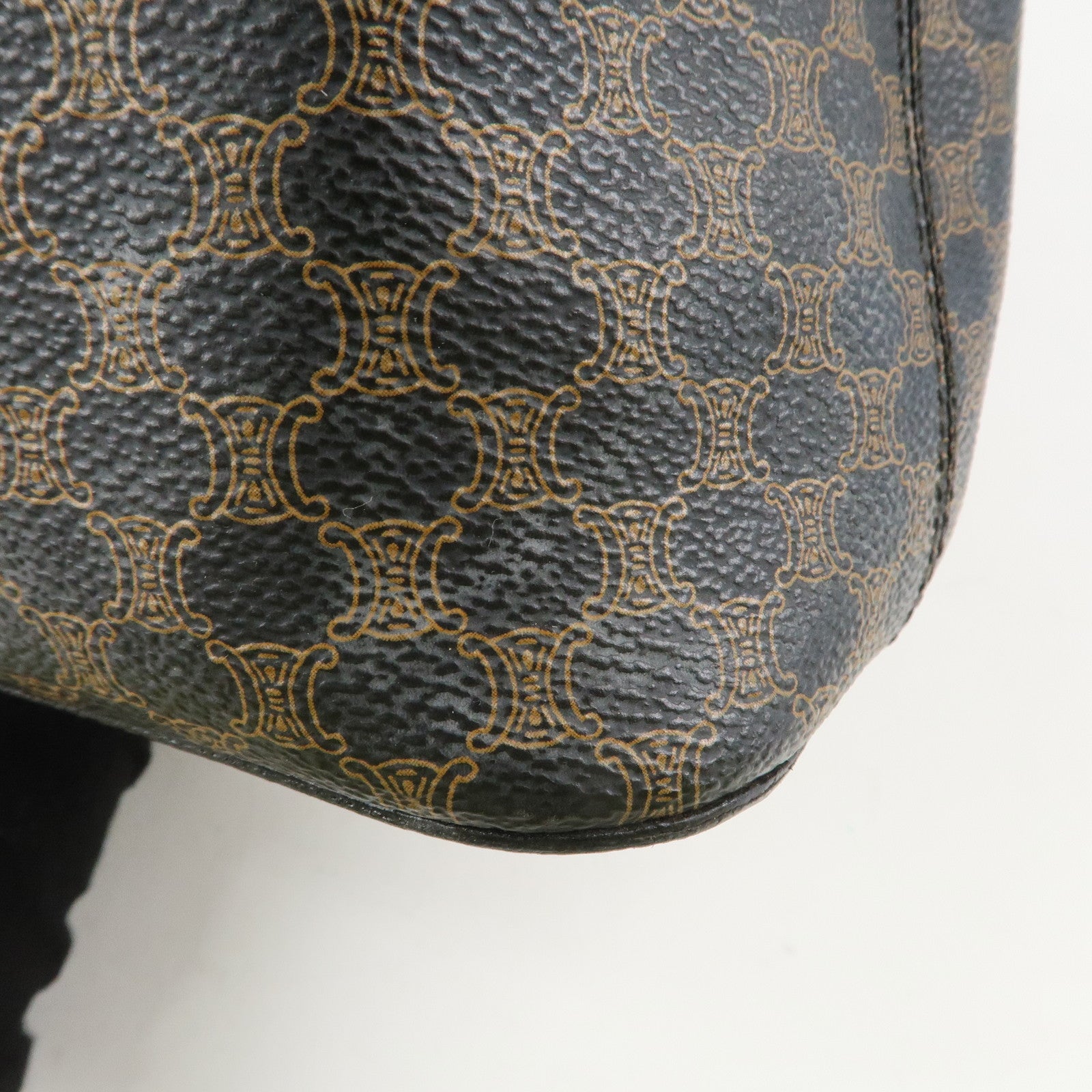 CELINE Macadam PVC Leather Shoulder Bag Gold HDW Black Brown Used