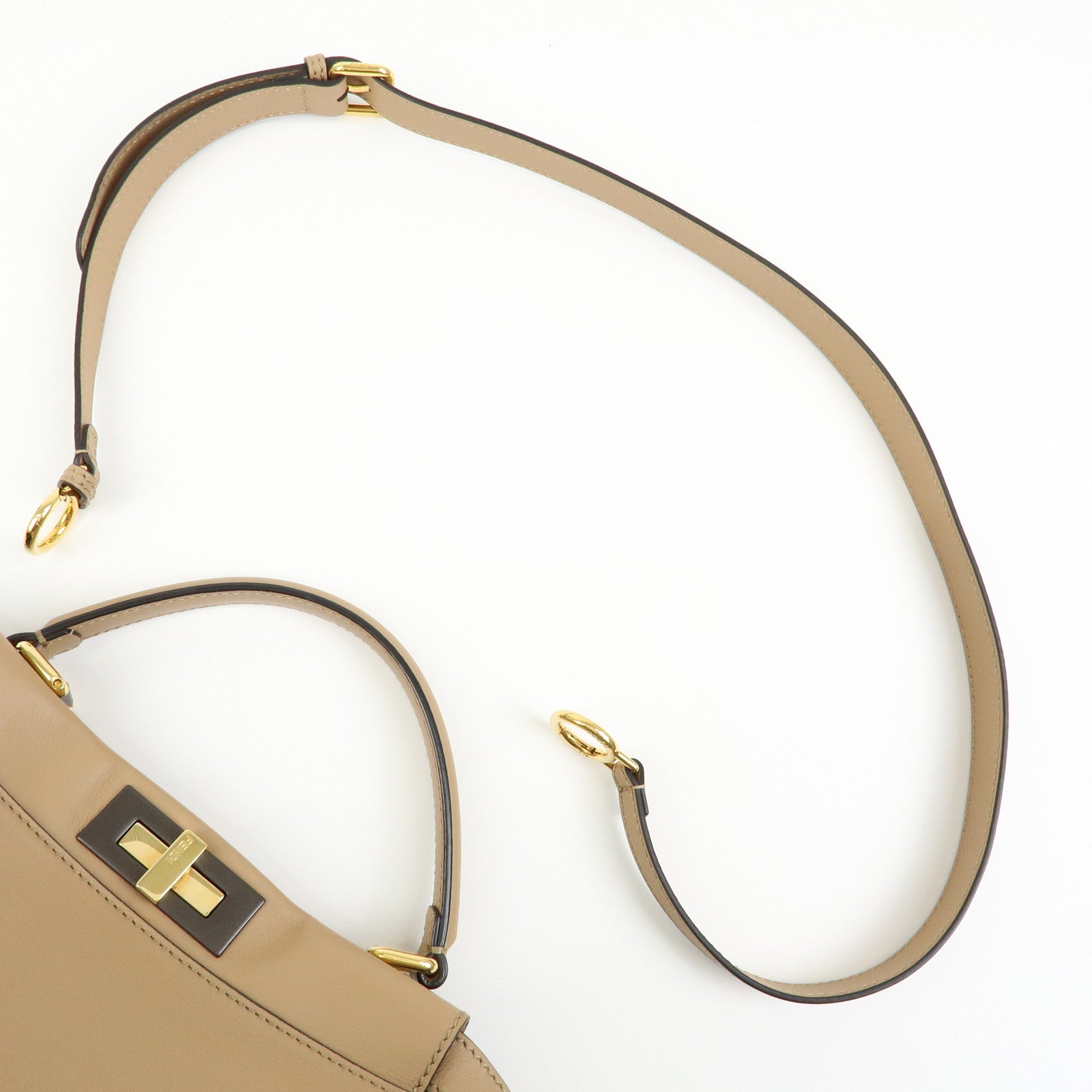 FENDI Peekaboo Leather 2Way Bag Hand Bag Shoulder Bag Beige 8BN290