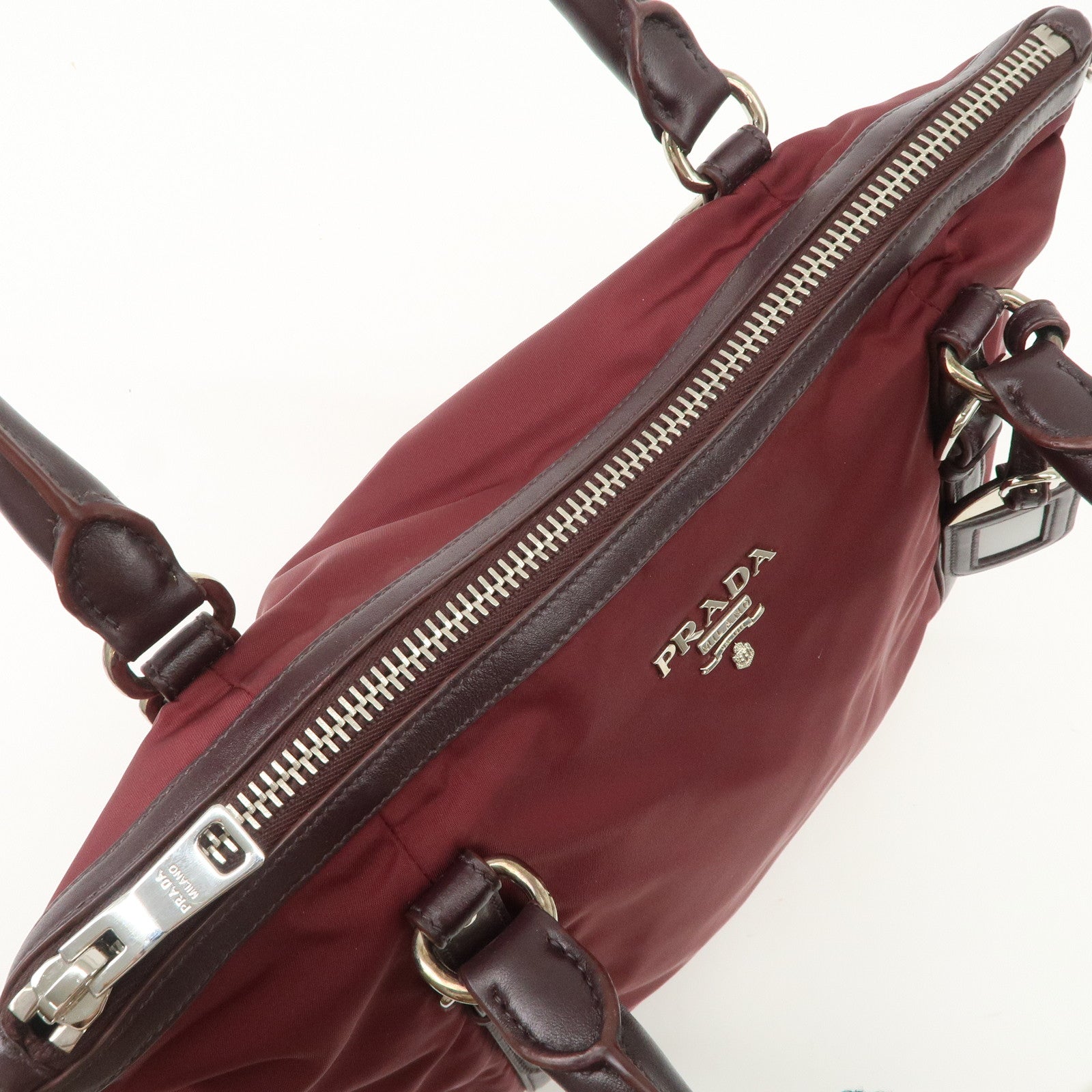 Prada Logo Tessuto Nylon Hand Bag Shoulder Bag Burgundy Red BR5116 Used
