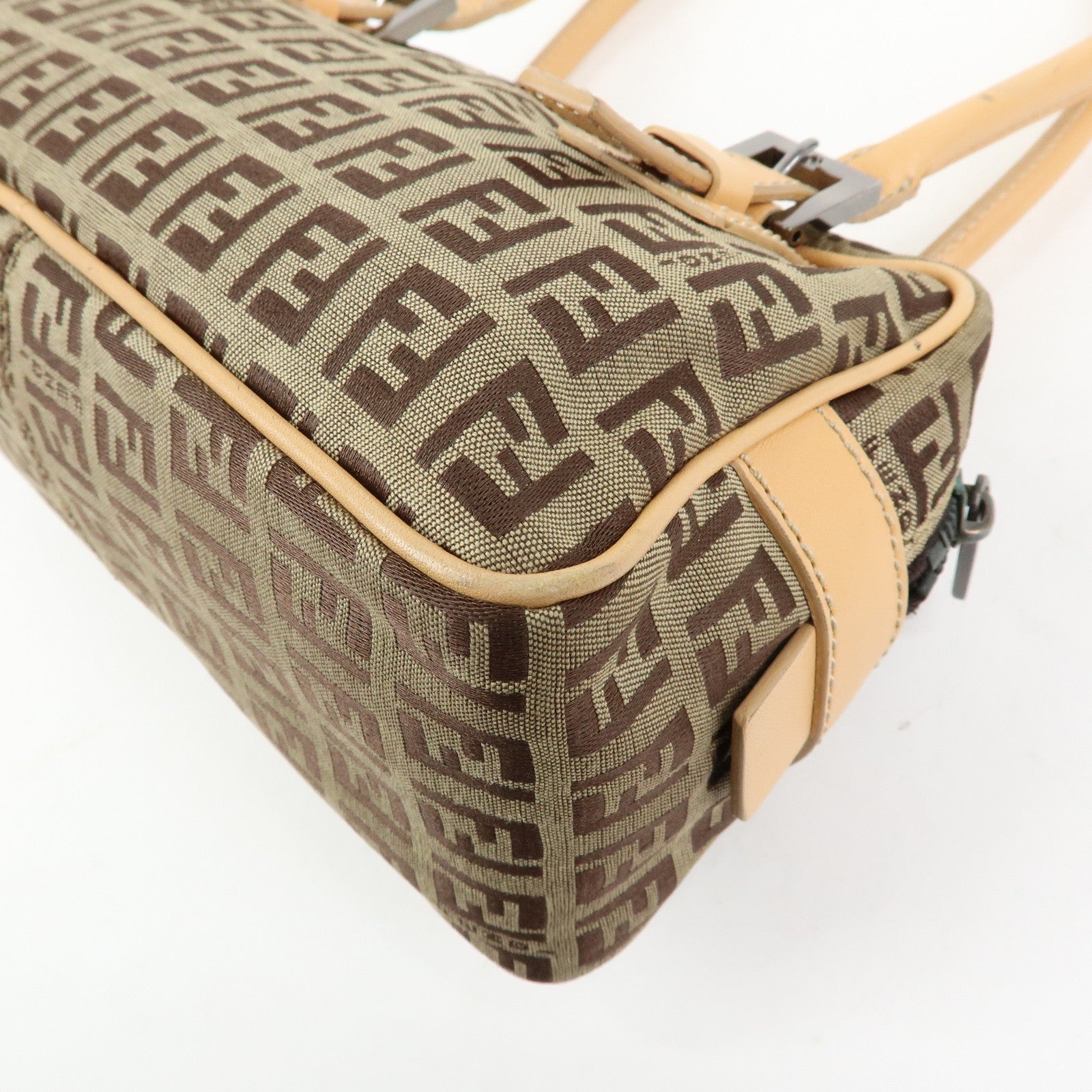 FENDI Zucchino Canvas Leather Small Boston Hand Bag Brown 8BN004