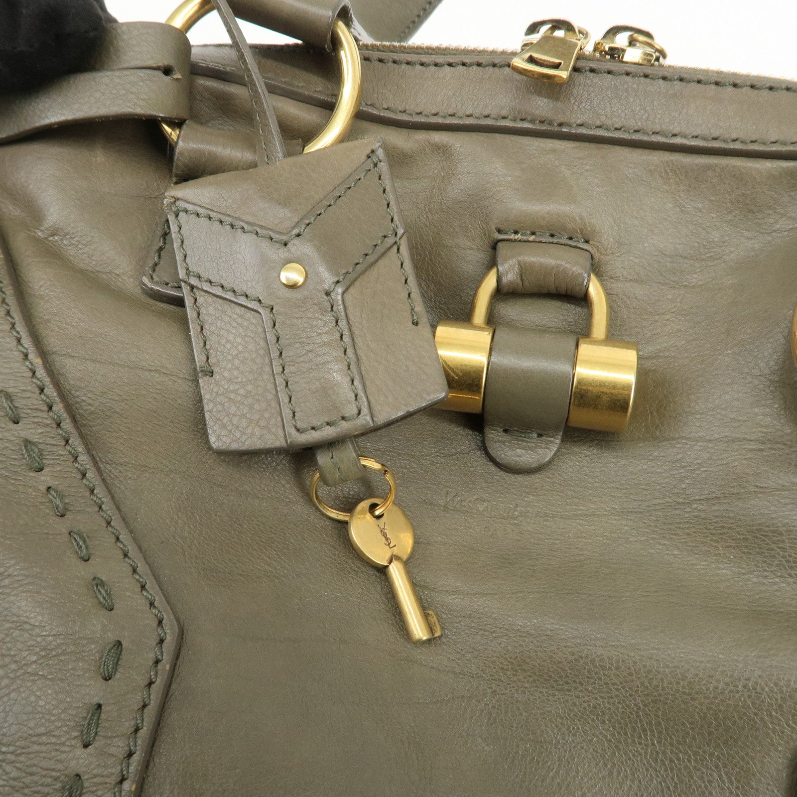 SAINT LAURENT PARIS Muse Leather Shoulder Bag Khaki 156464