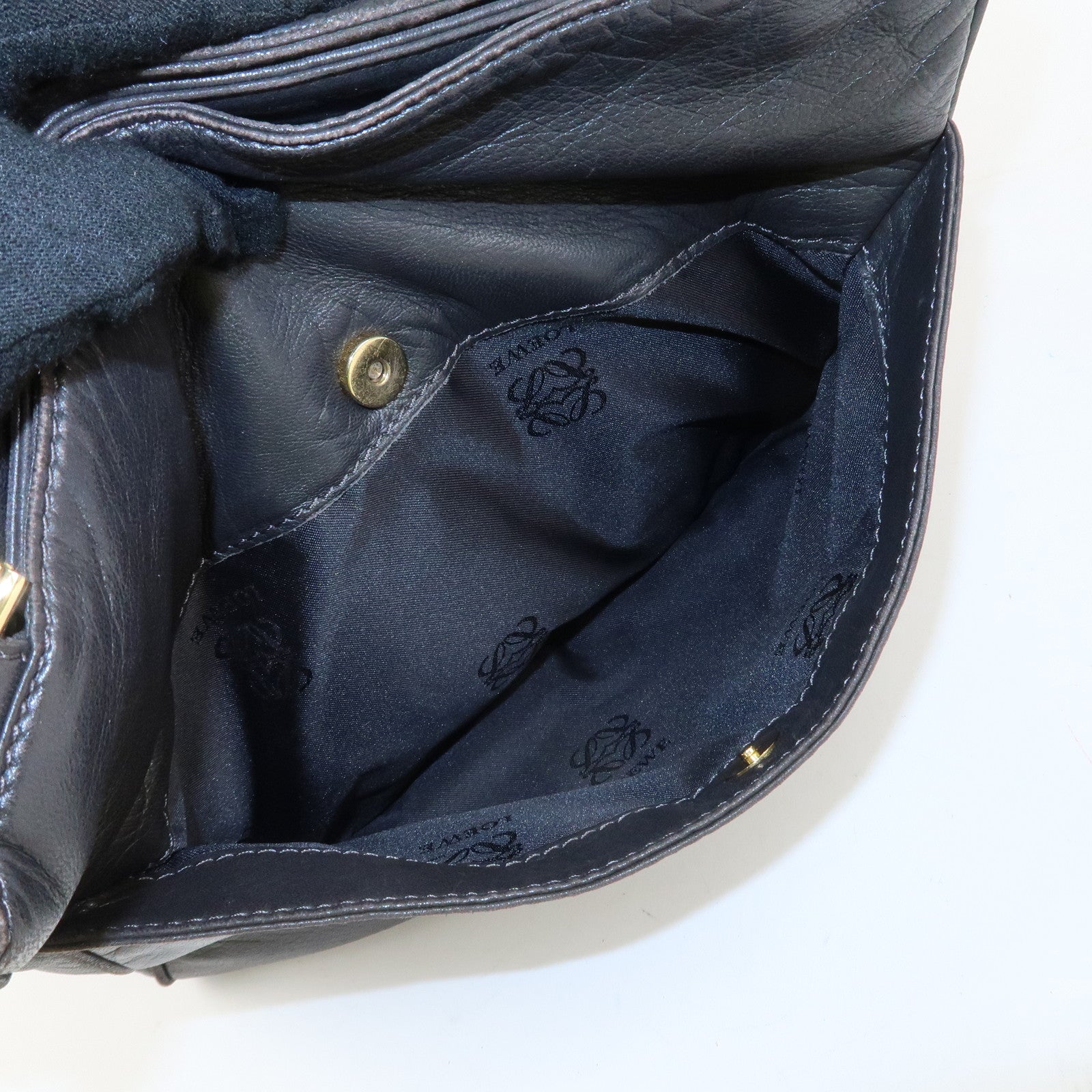 LOEWE Anagram Leather Shoulder Bag Gold Hardware Dark Brown Used