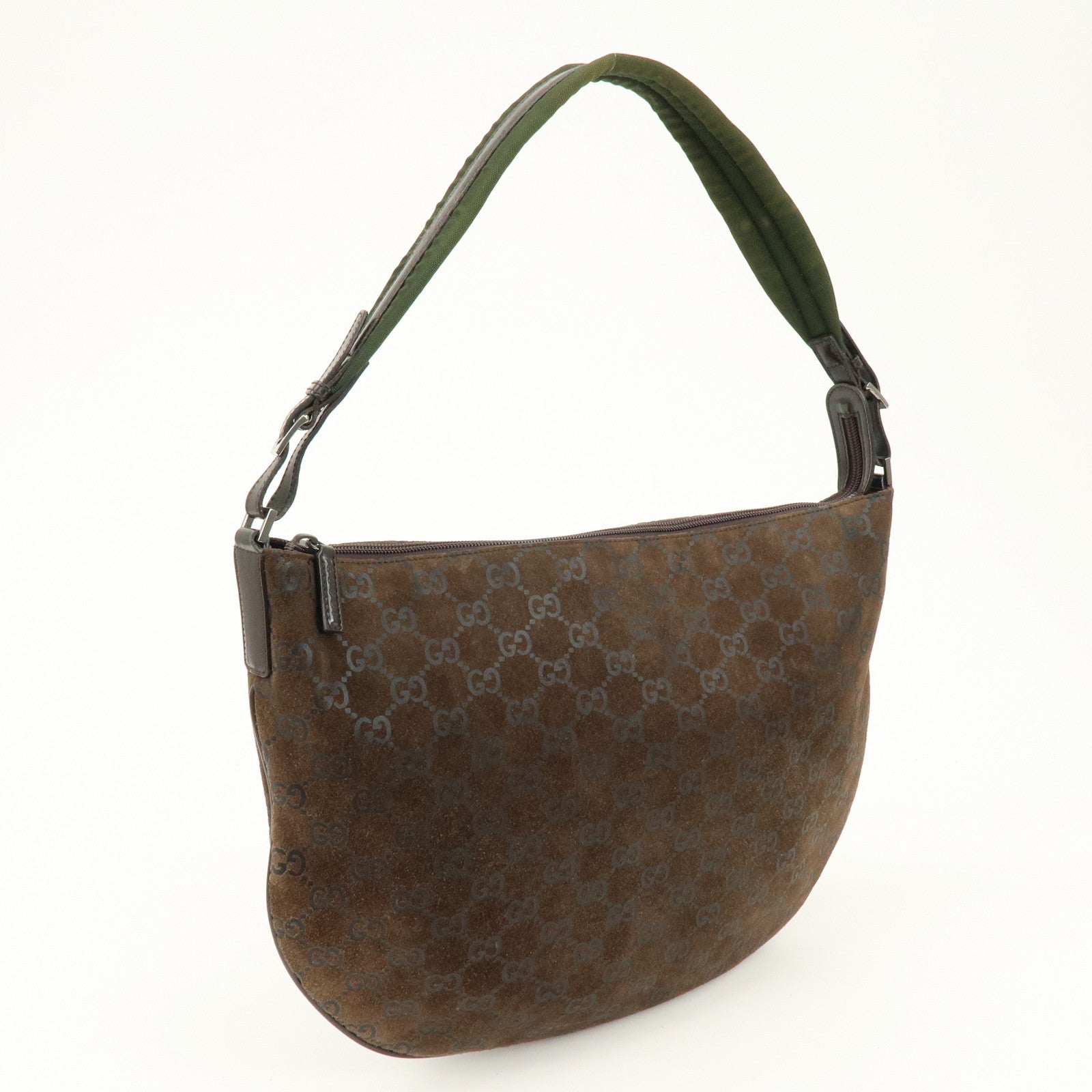 GUCCI GG Suede Leather Shoulder Bag Brown Green 001・1206・3444