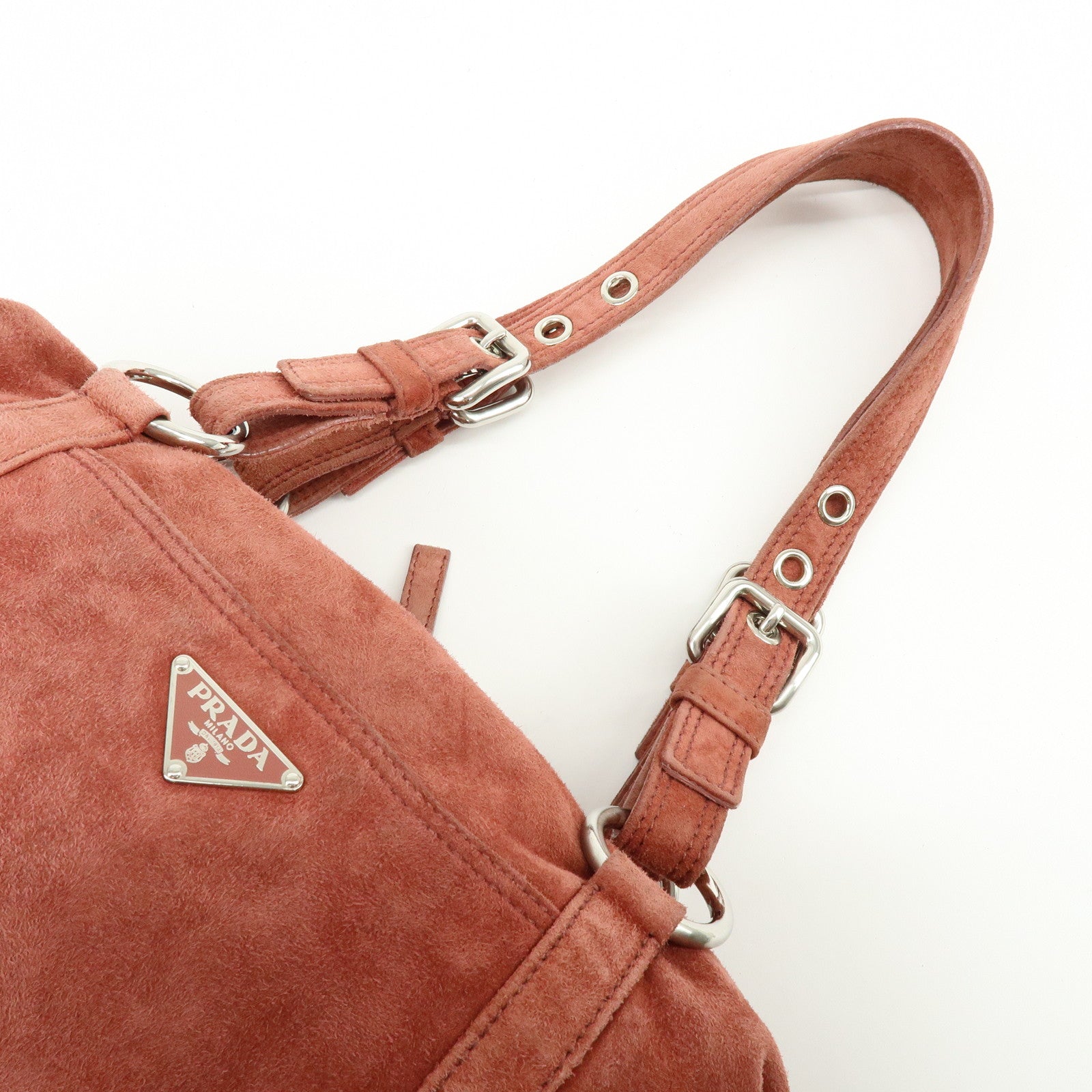PRADA Suede Boston Bag Hand Bag Pink BR2630
