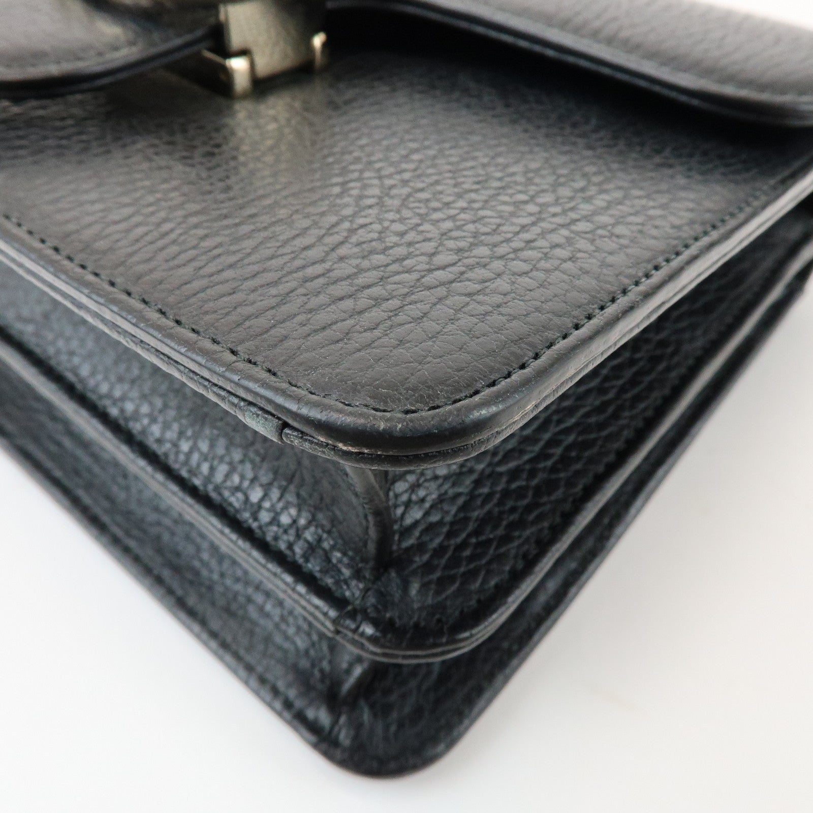 GUCCI Interlocking G Leather Chain Shoulder Hand Bag Black 510304