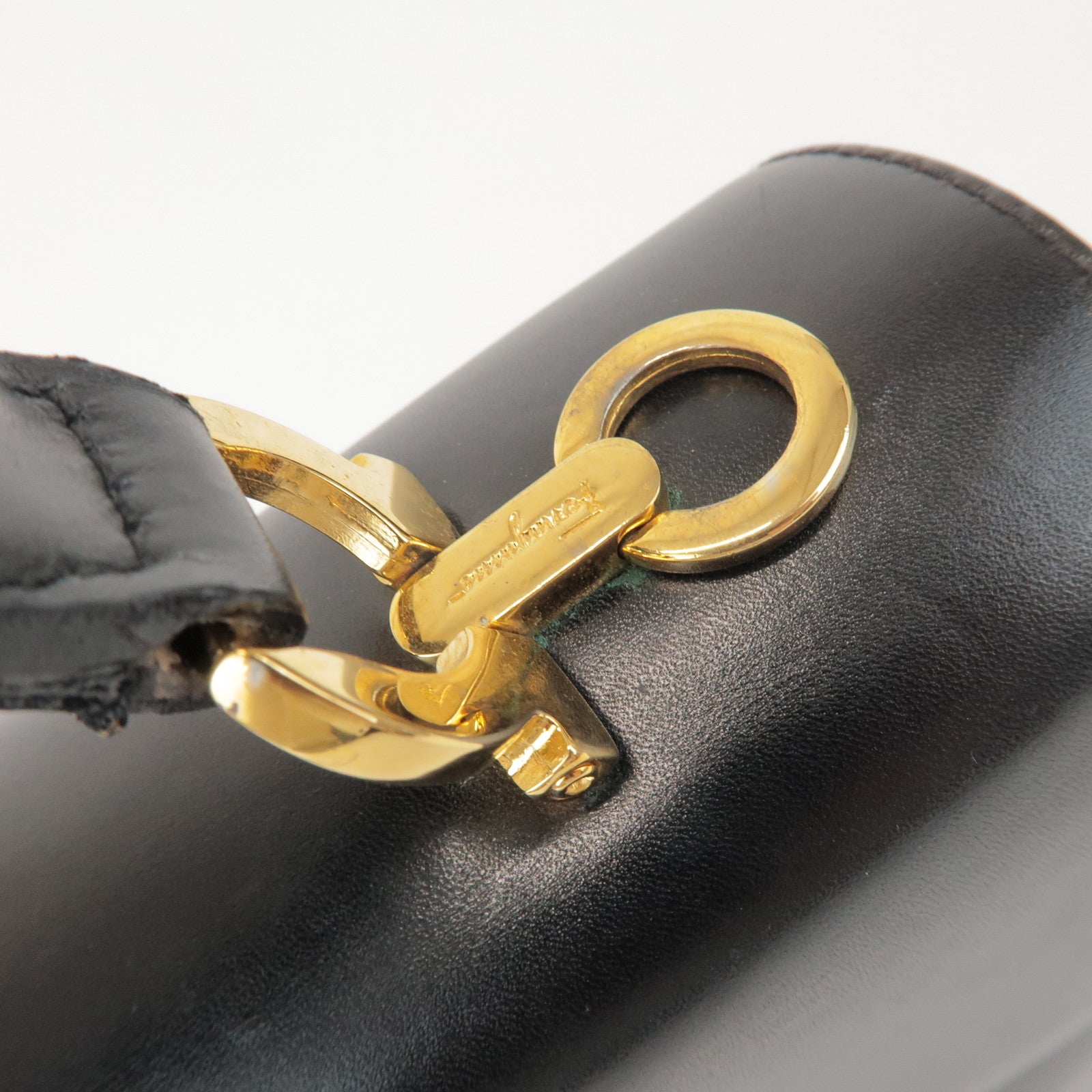 Ferragamo Gancini Calf Leather 2Way Bag Hand Shoulder Bag Black