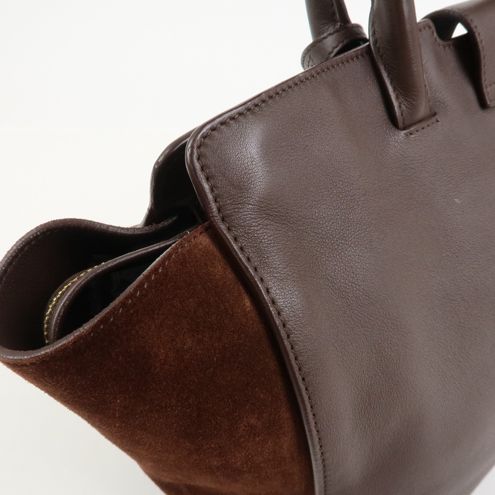SAINT LAURENT Downtown Cabas Leather Suede 2WAY Bag Hand Bag Brown
