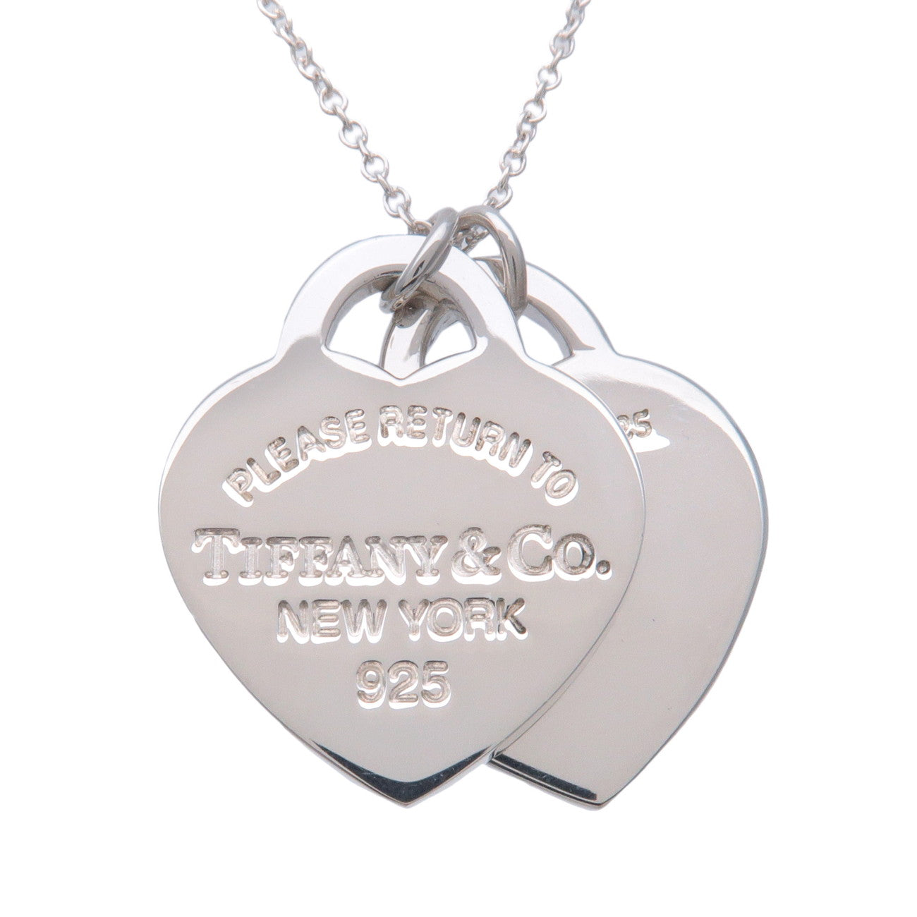 Tiffany & Co Return to Tiffany 1P Diamond Double Heart Tag Necklace