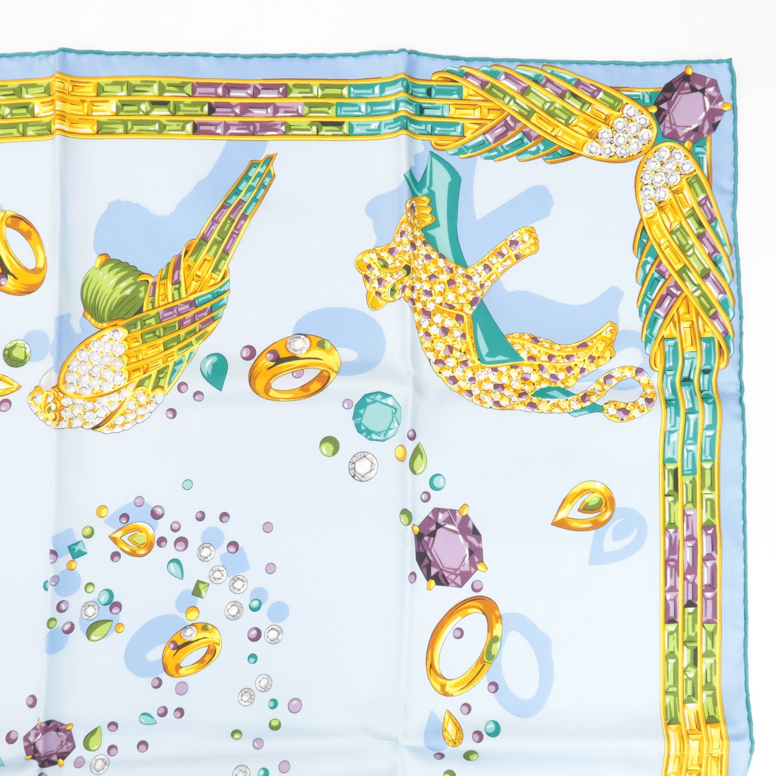 Cartier 100% Silk Scarf Light Blue Multicolor Used