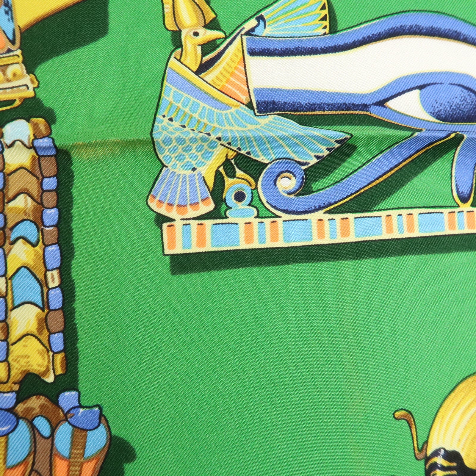 HERMES Carre 90 Silk 100% Scarf TUTANKHAMUN Green Gold