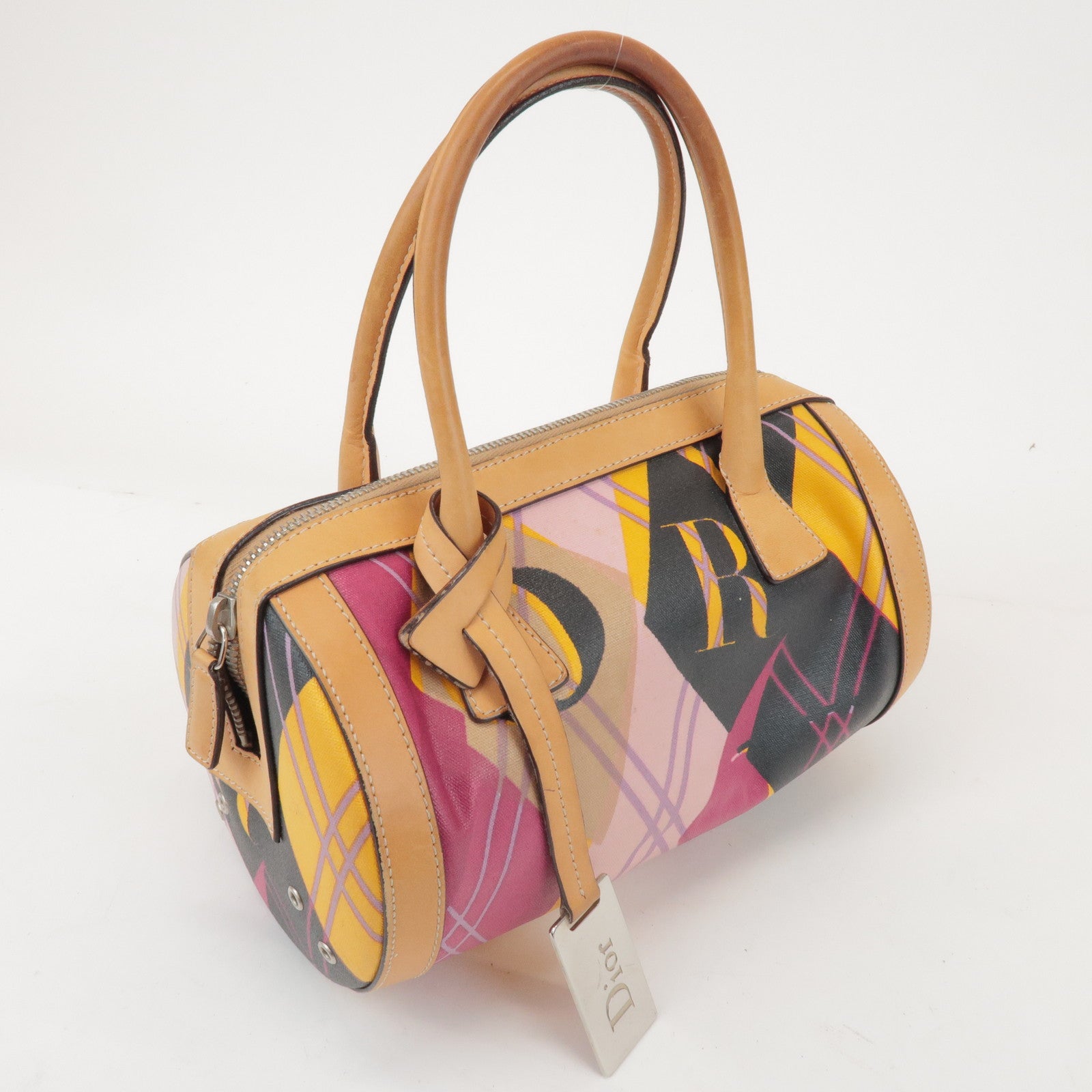 Christian Dior PVC Leather Hand Bag Light Brown Pink Orange