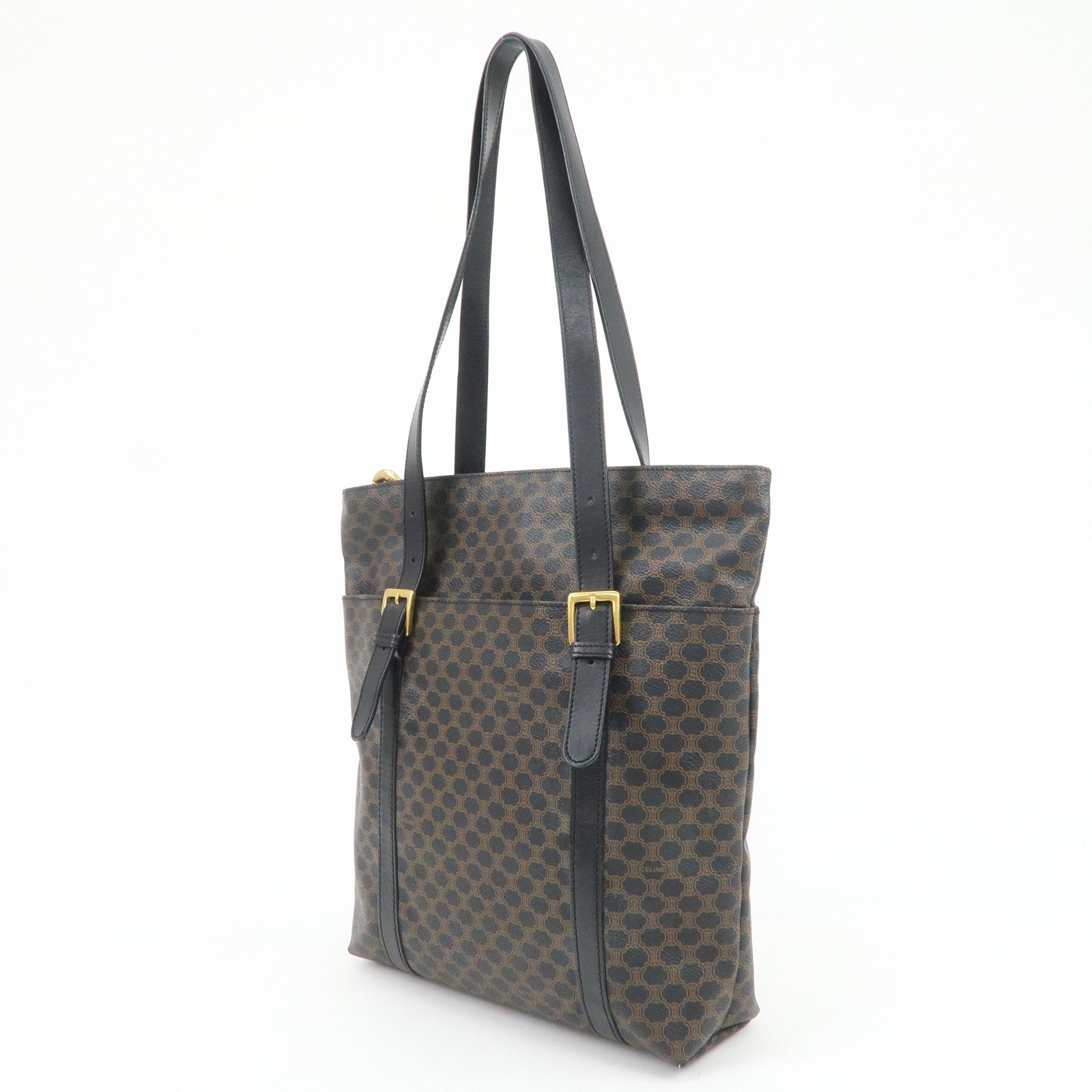 CELINE Macadam Logo PVC Leather Tote Bag Shoulder Bag Brown Black