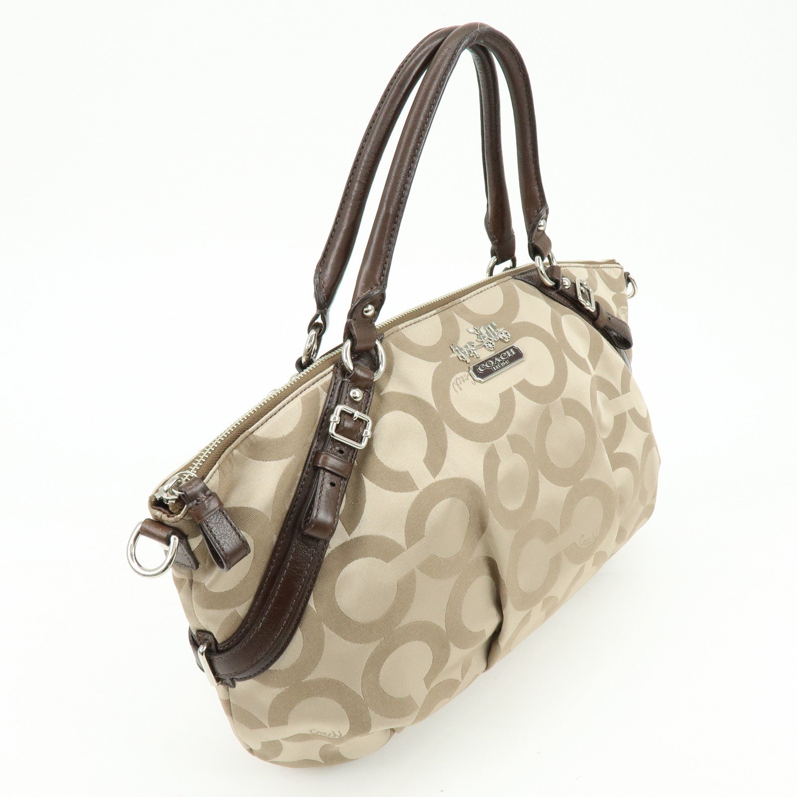 COACH Signature Nylon Learher 2Way Shoulder Bag Hand Bag Gold Brown