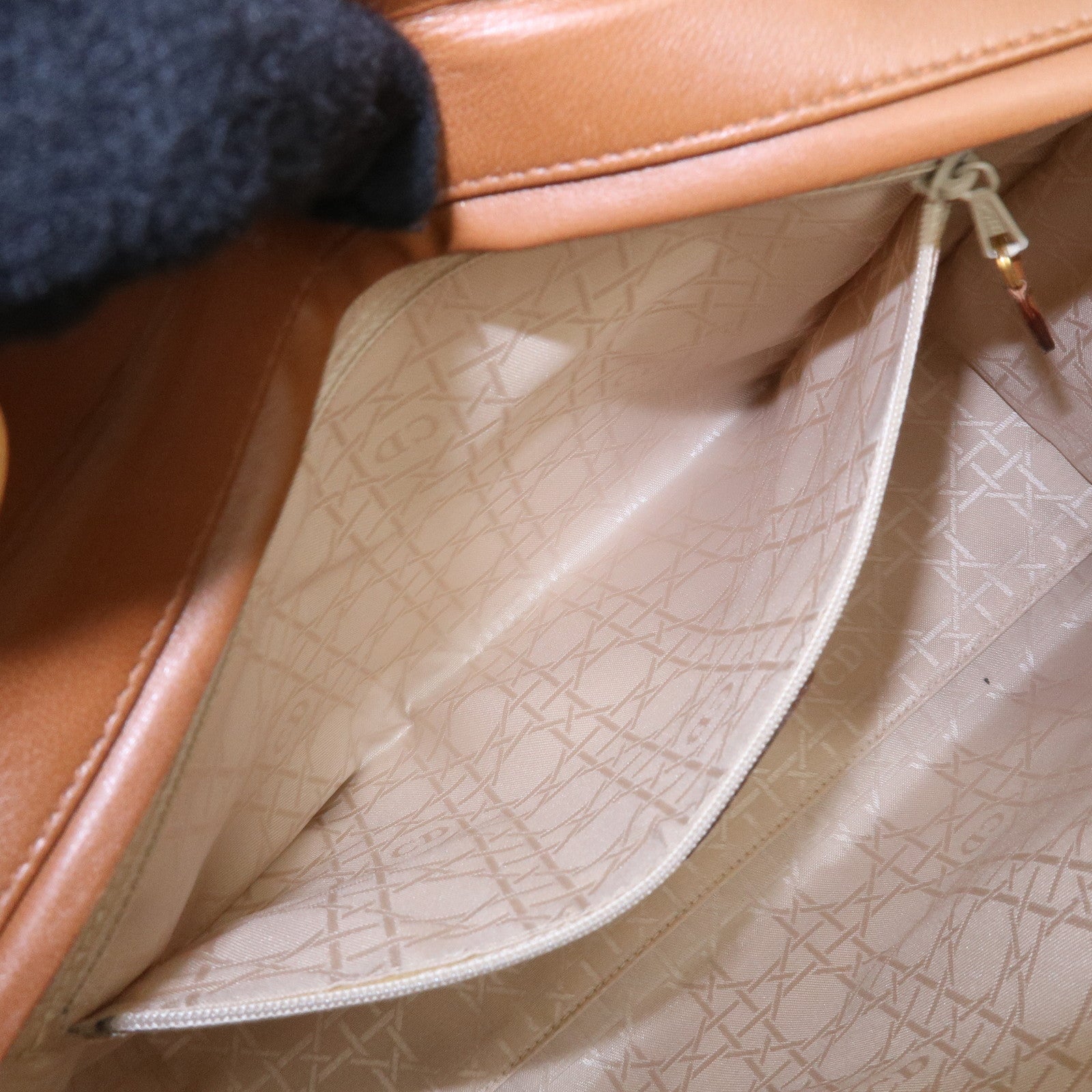 Christian Dior Cannage Large Lamb Skin 2Way Bag Hand Bag Camel