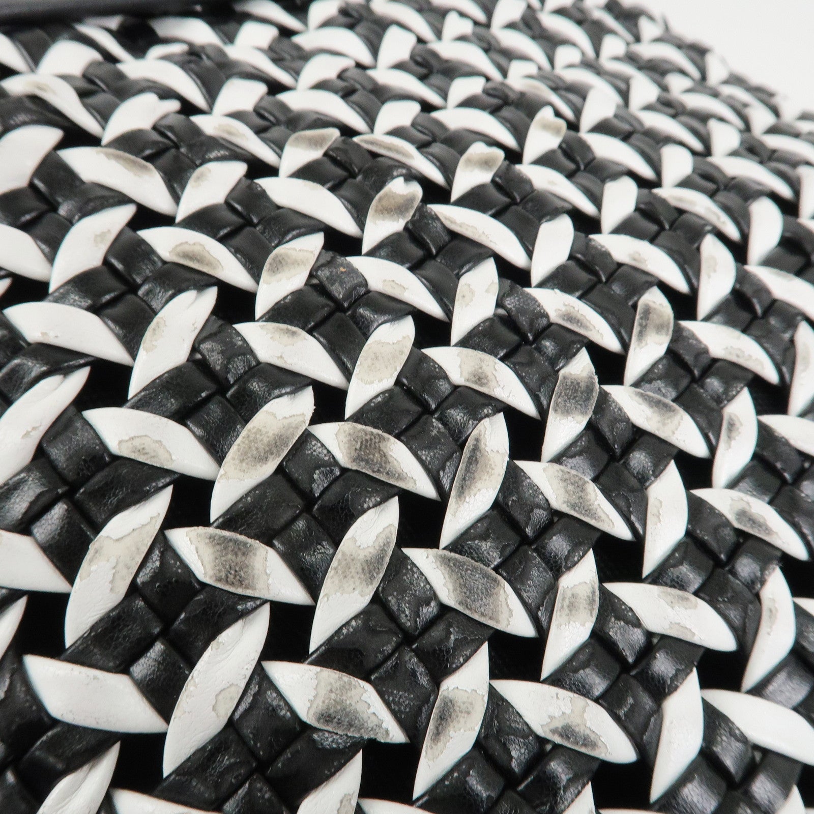 MIU MIU Leather Braid Tote Bag Shoulder Bag Black White 5BG193 Used